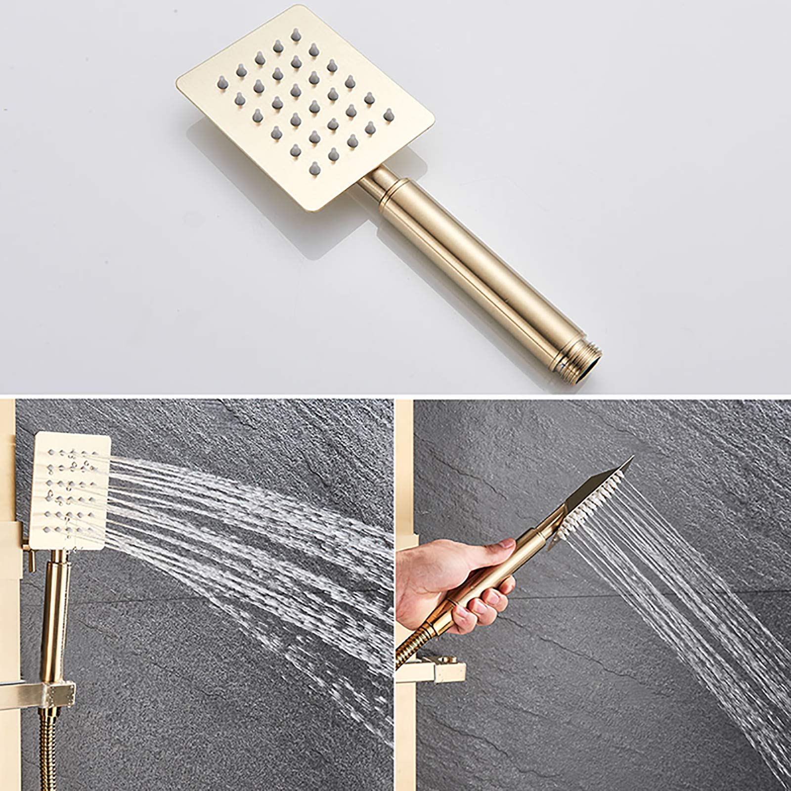 Brushed Gold Rain Mixer Shower Combo Set - Wall Mounted Exposed Bathroom Shower Faucet with 8 Inch Rainfall Shower Head, Handheld Shower & Swivel Tub Spout - Perfect for Modern Bathroom & Spa Experience