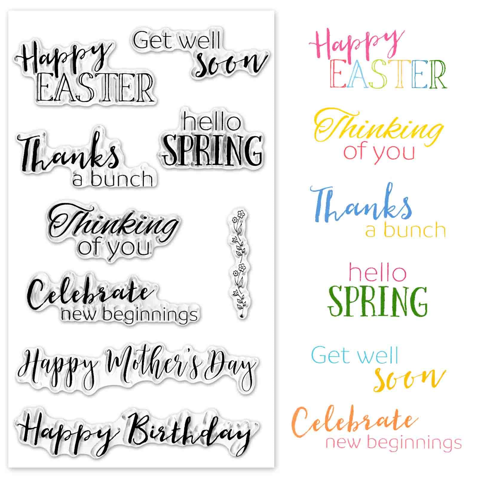 Mother's Day & Easter Clear Stamps Set - DIY Card Making, Scrapbooking, Embossing, Album Decor - Spring Words, Thank You Silicone Transparent Seal Stamps for Greeting Cards, Crafts & Home Decor