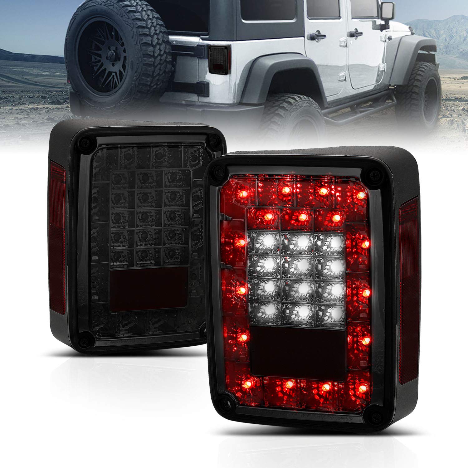 AmeriLite LED Smoke Tail Lights for Jeep Wrangler - Left & Right Side Pair - Waterproof & Durable for Off-Roading, Night Driving & Custom Jeep Builds