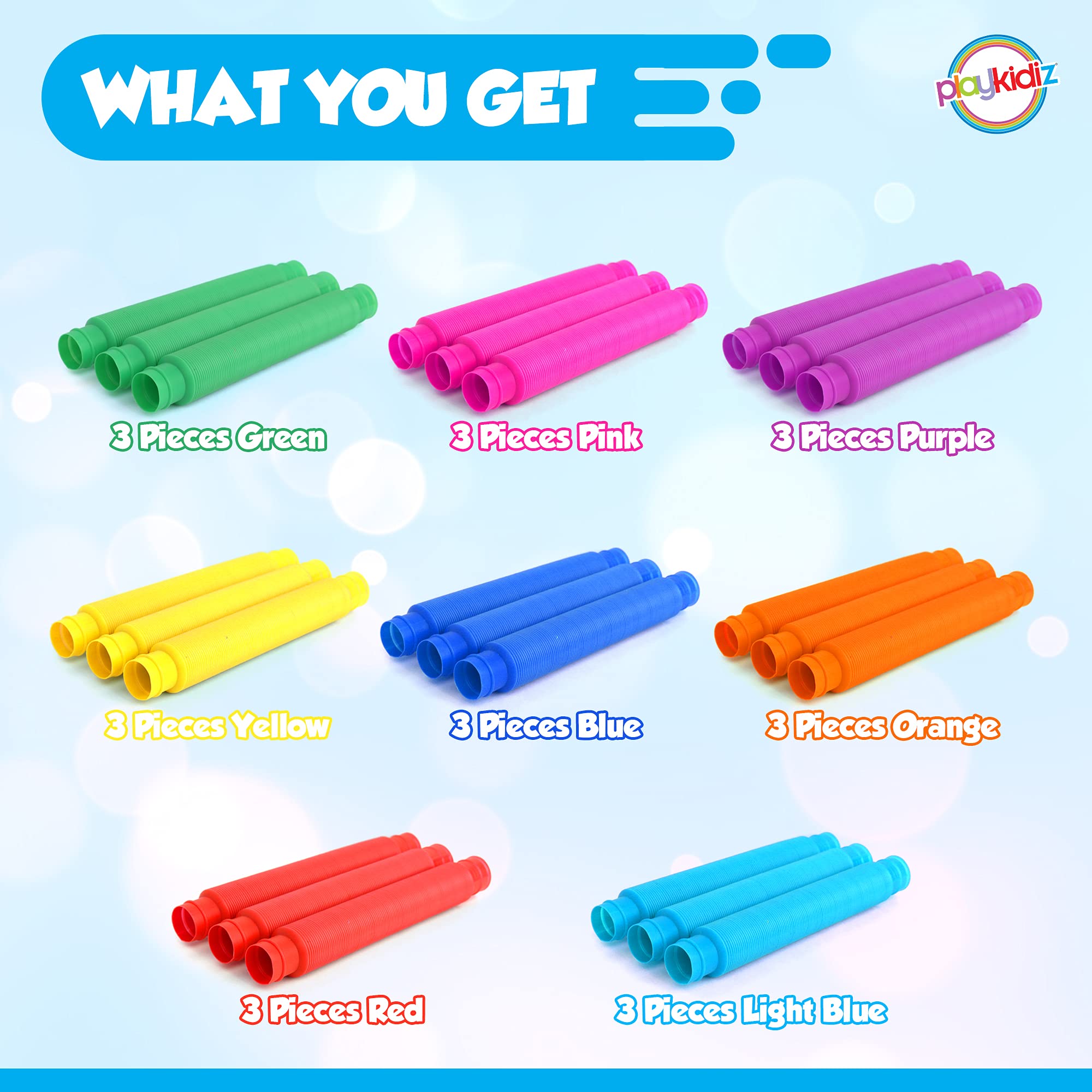 Playkidz 24 Pack Pop Tubes Sensory Toys for Kids & Adults - 7.5