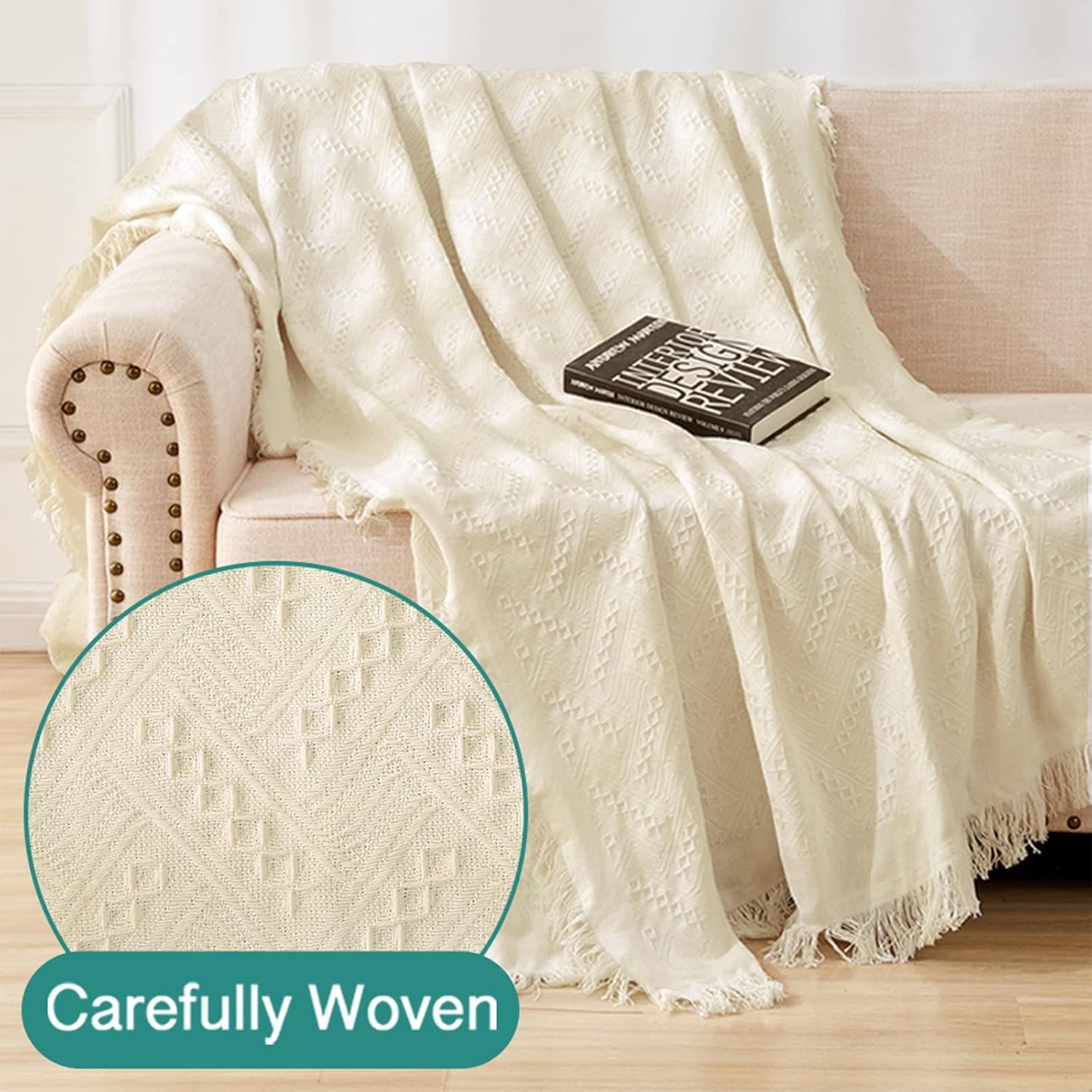 Geometric Throw Sofa Cover Blanket - Washable 3 Cushion Couch Cover, Pet-Friendly Furniture Protector for Dogs (Large, Light Beige) - Perfect for Living Room Decor, Sofa Protection & Pet Owners