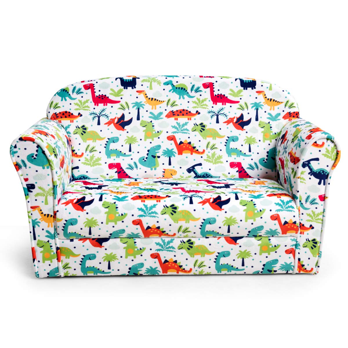 Costzon Kids Couch - Double Seat Children's Sofa with Dinosaur Pattern, Soft & Comfortable Toddler Armchair with Back Support, Easy to Move, Perfect for Bedroom & Living Room - Ideal Gift for Preschool Boys & Girls (Great for Playtime, Reading Nook & Nap Time)