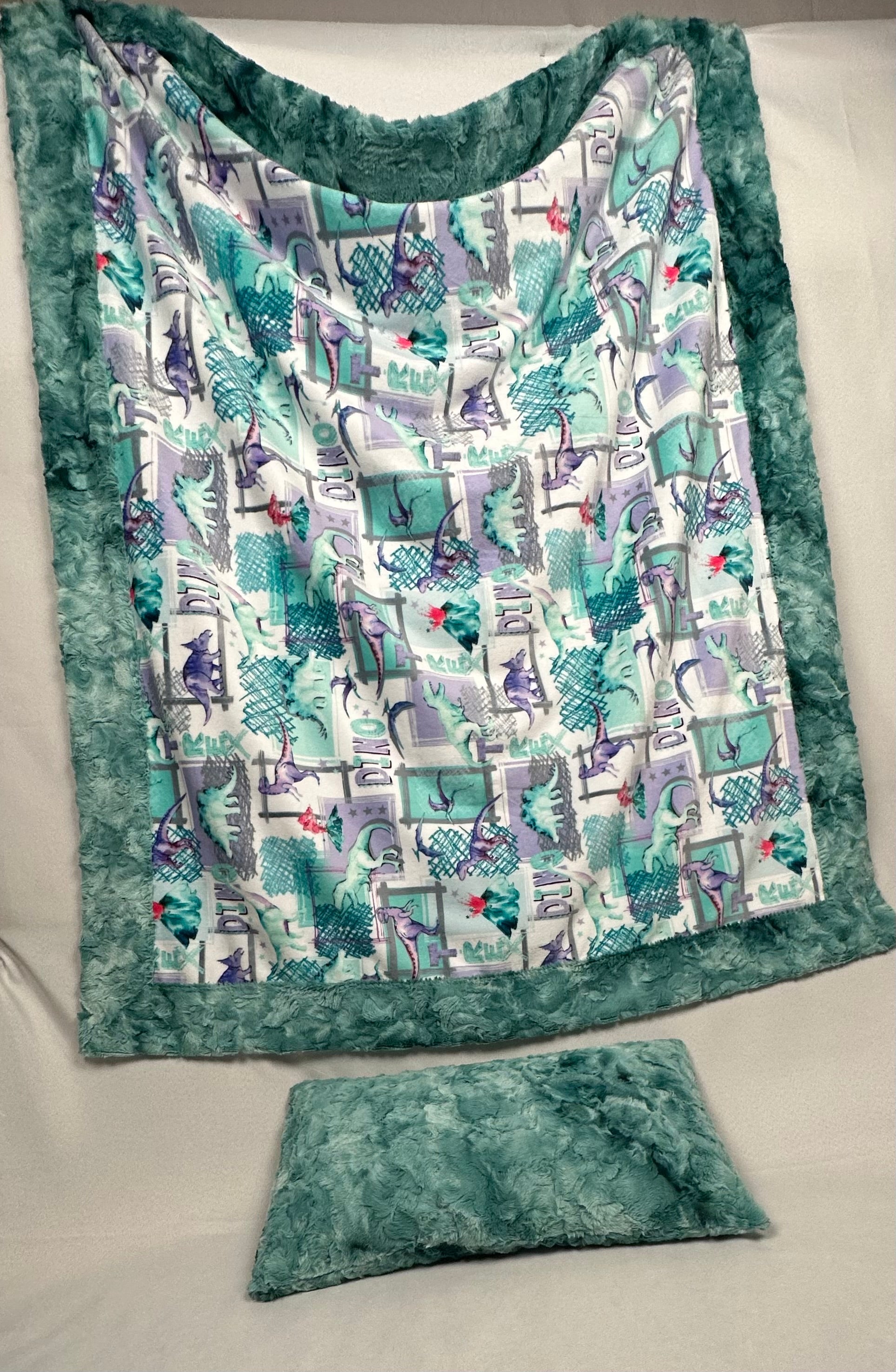 Soft T-Rex Bellflower Spearmint Galaxy Minky Toddler Blanket 44x54 Inches with 13x19 Pillowcase for 12x18 Pillow - Perfect for Nursery, Daycare & Cozy Nap Time