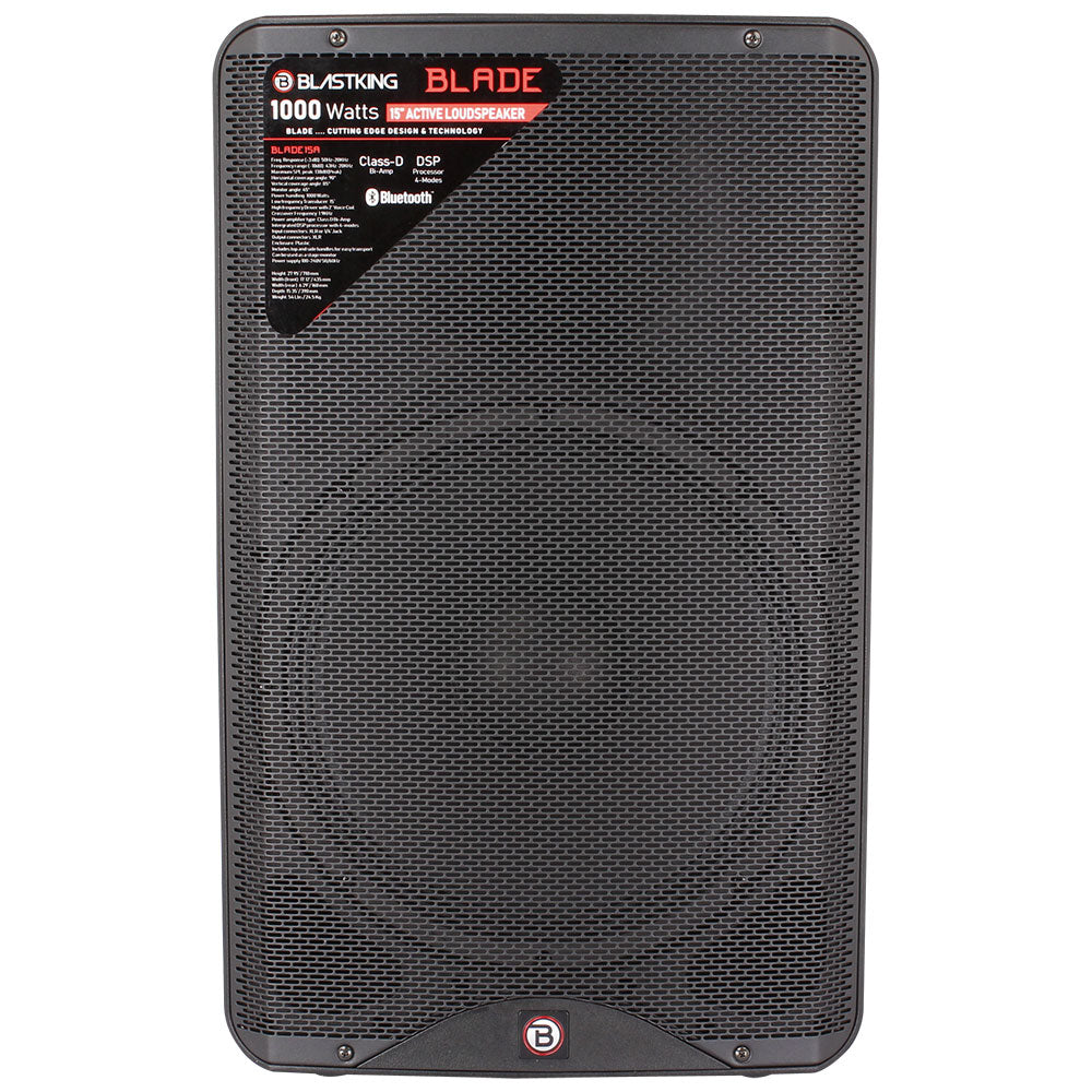 Blastking BLADE15A 15 Inch 1000W Class D Active PA Loudspeaker with DSP Processor - Perfect for Live Music, DJ Performances & Outdoor Events