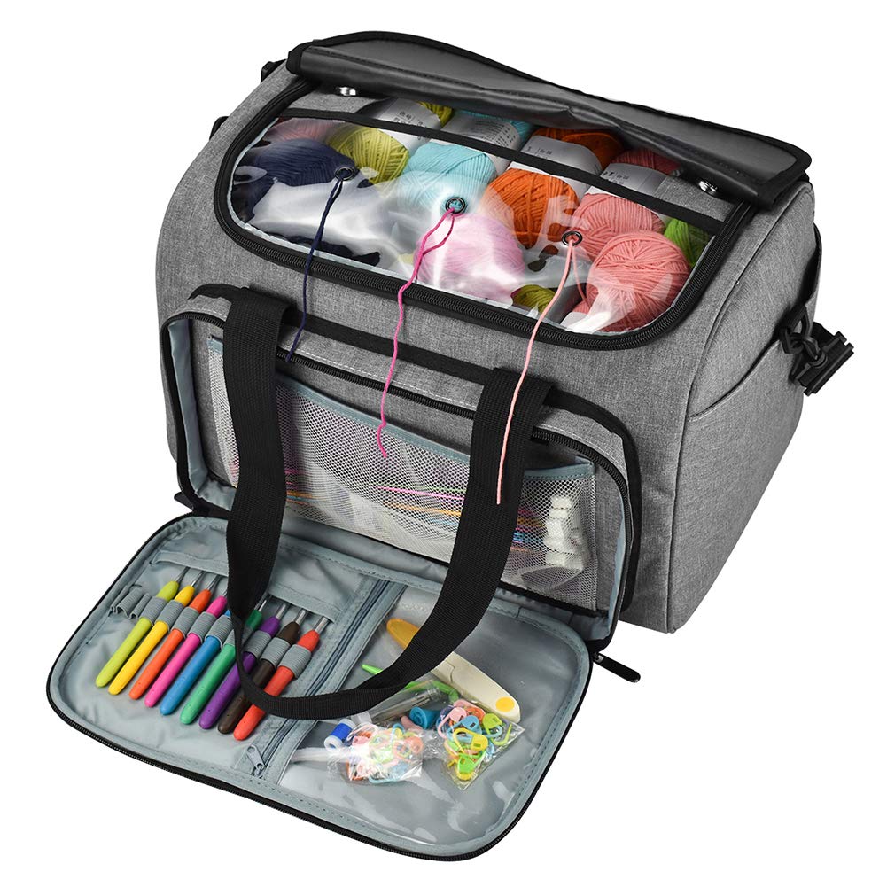 Kani Knitting Bag - Large Yarn Storage Tote with Adjustable Shoulder Strap & Inner Pockets - Perfect for Organizing Knitting Needles, Crochet Hooks, Wool & Craft Supplies - Ideal for Knitting Projects at Home, Travel & Crochet Classes