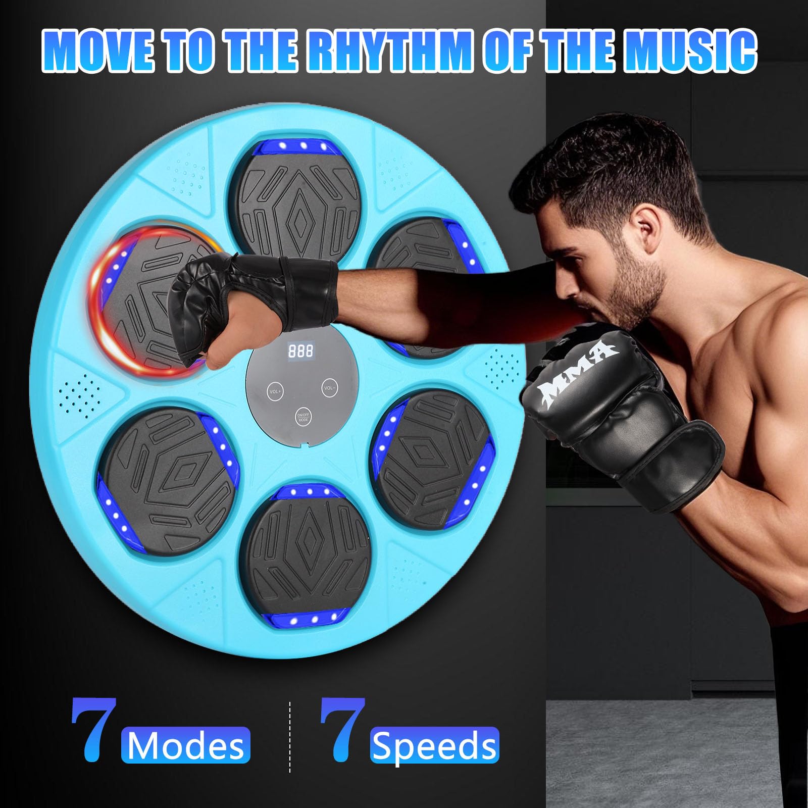 2025 Upgraded Bluetooth Smart Boxing Trainer with Boxing Gloves - Wall Mount Punching Bag Machine for Kids & Adults - Home, Office, Gym Workout Equipment (Blue) | Perfect for Fitness Training, Stress Relief & Cardio Exercise
