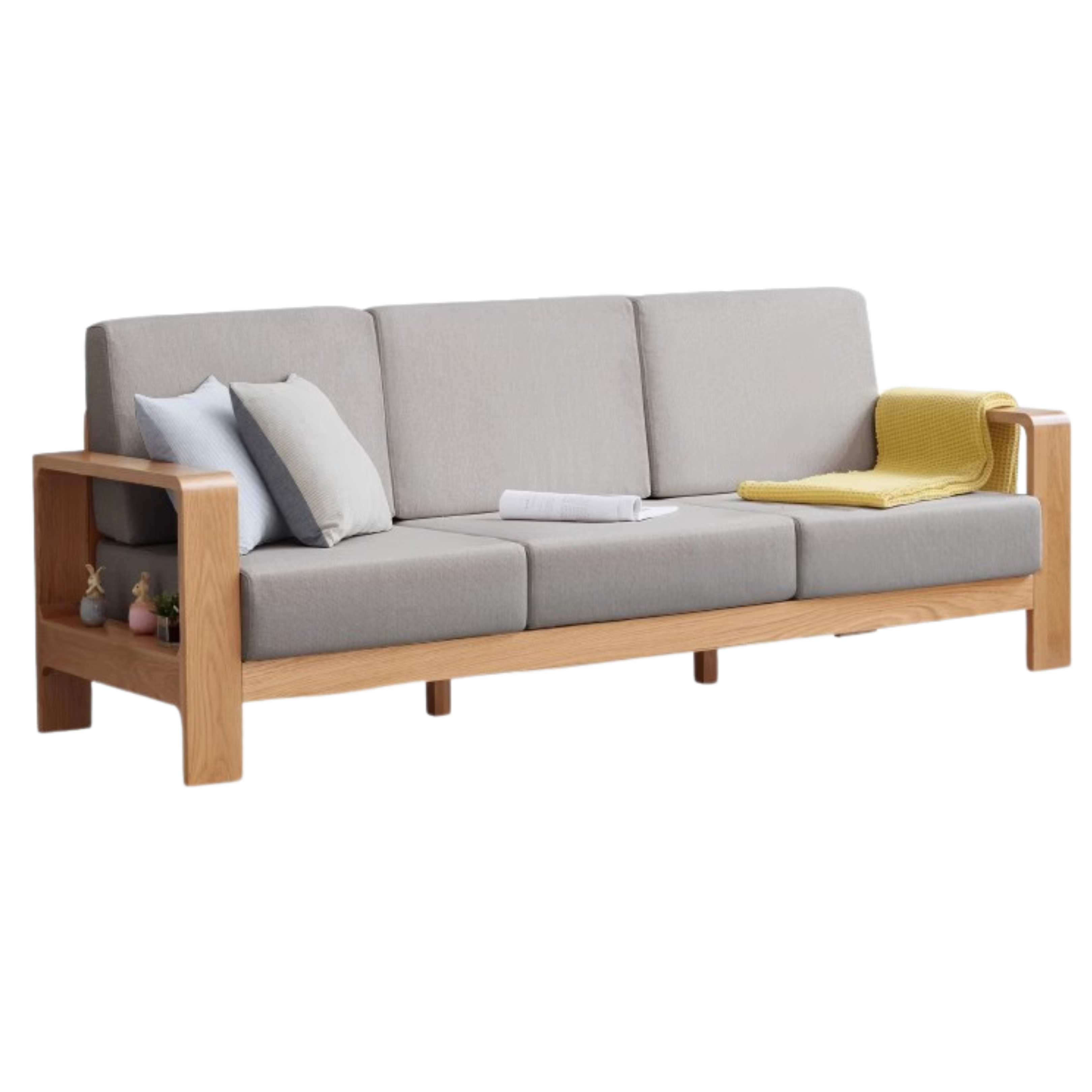 Oak Solid Wood Modern Fabric Sofa - Contemporary Living Room Furniture for Small Spaces & Apartments | Durable & Stylish Home Decor