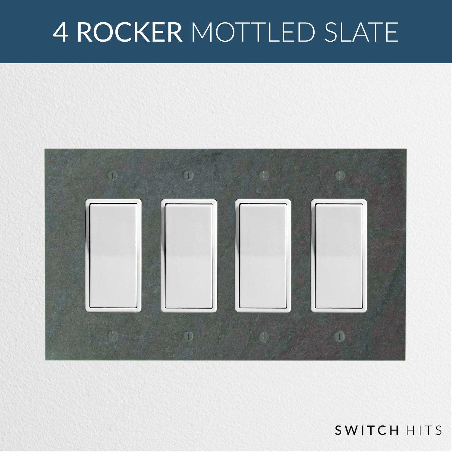 4 Gang GFCI Rocker Electrical Switch Plate Outlet Wall Plate | Decora Quad Decorator Light Switch Cover Faceplate | Decorative Mottled Vermont Slate Design | 8.5” W x 5” H | Perfect for Home, Office & Commercial Renovations