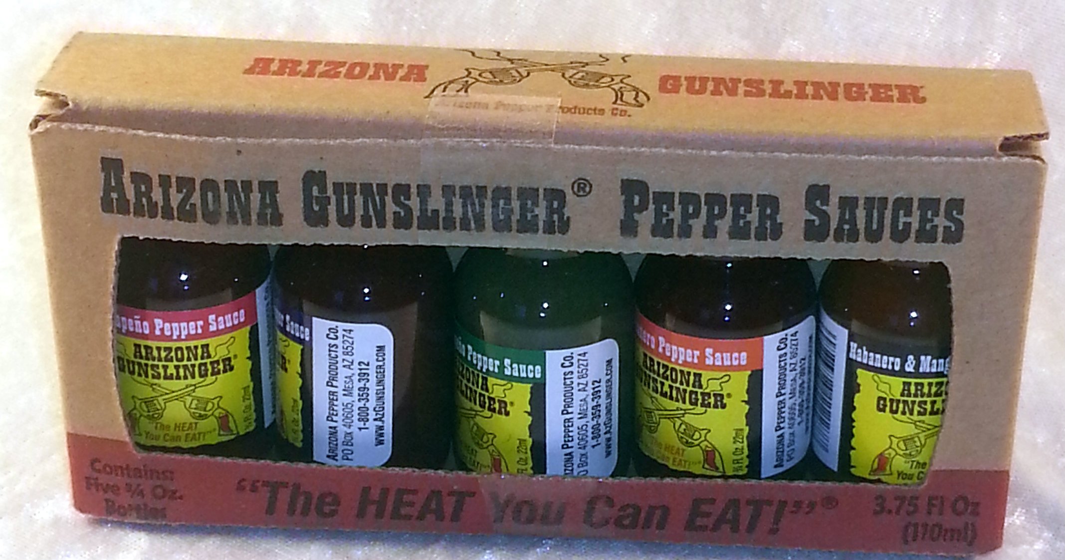 Arizona Gunslinger Hot Pepper Sauce - Spicy Jalapeno, Habanero & Chipotle Mango Flavors - 3/4 Oz Bottles - Perfect for Tacos, Wings & BBQ