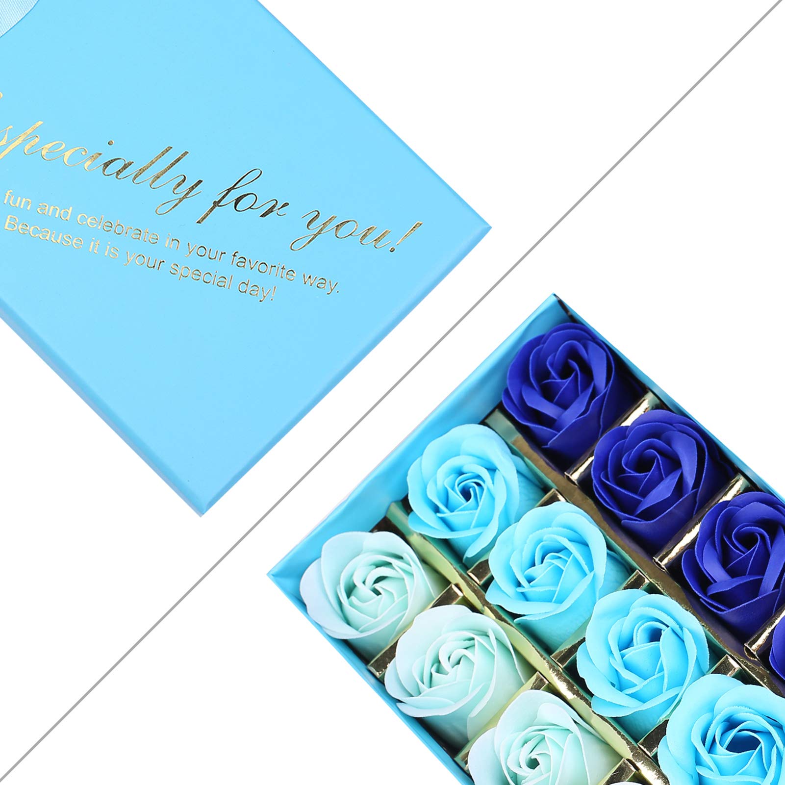 18 PCS Floral Scented Rose Petal Bath Soap Set with Plant Essential Oils | Luxury Handmade Soap Gift for Women, Girls, Mom | Perfect for Valentine's Day, Birthday & Christmas Gifts | Blue Rose Soap for Relaxing Bath & Spa Experience