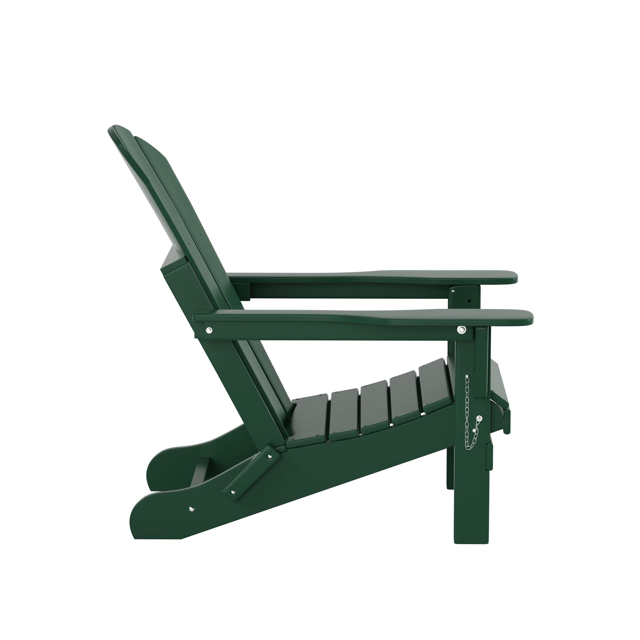 WO Home Furniture 2-Piece Adirondack Chair Set with Side Table - Outdoor Folding Chairs Weatherproof & UV Resistant for Lawn, Garden, Patio, Deck, Camping, Bonfire, Backyard Relaxation (Dark Green)