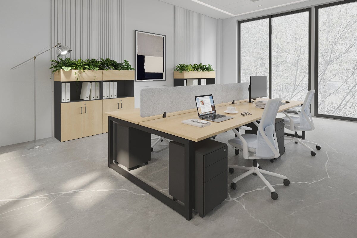 Quadro Loop Legs 4-Person Office Workstation Desk - 1600L x 700W - Modern Collaborative Workspace Solution for Team Projects & Open Office Layouts