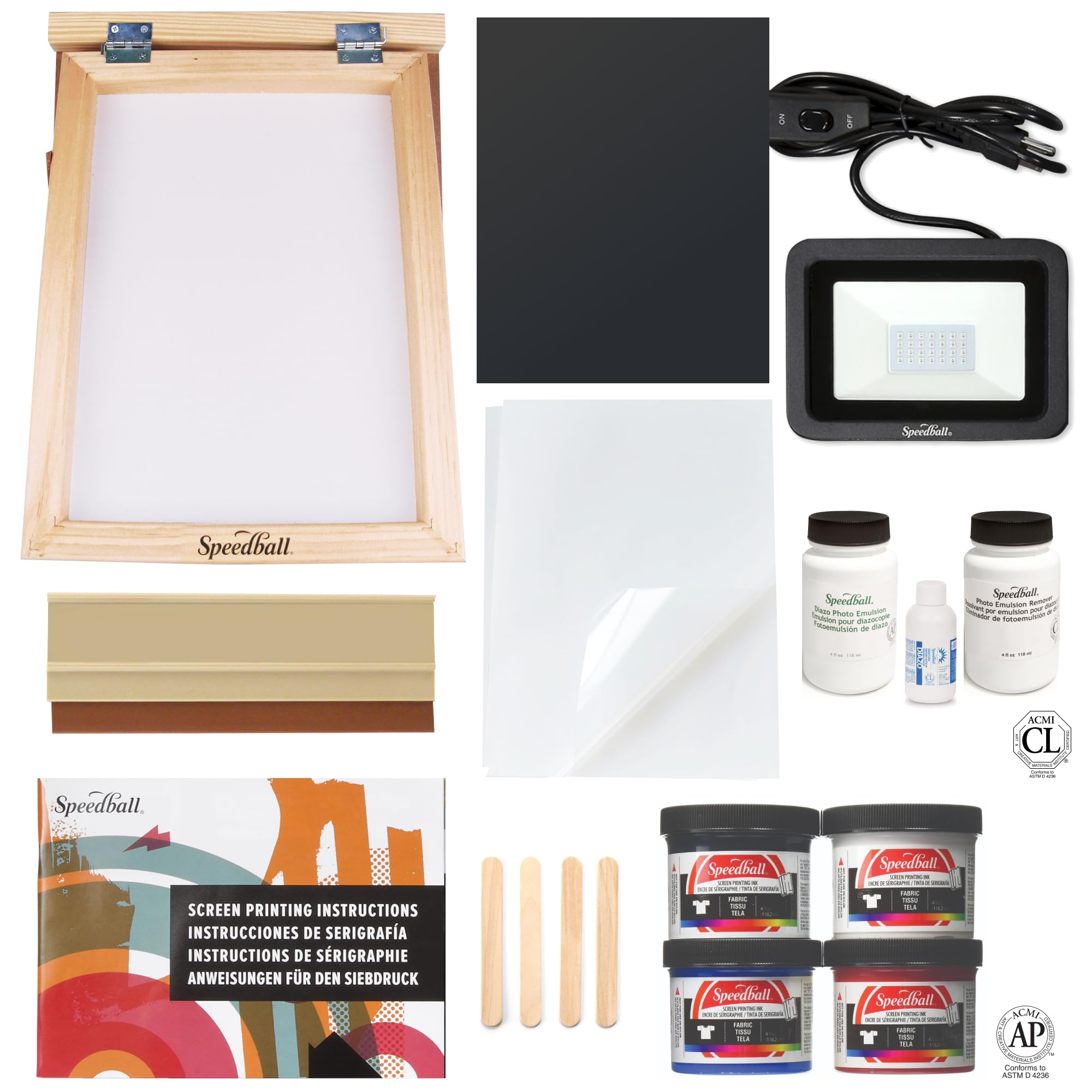 Speedball Advanced 19-Piece Silk Screen Printing Kit with Fabric Ink, Frame Base & LED UV Exposure Light - Perfect for DIY T-Shirt Printing, Art Projects & Home Crafting