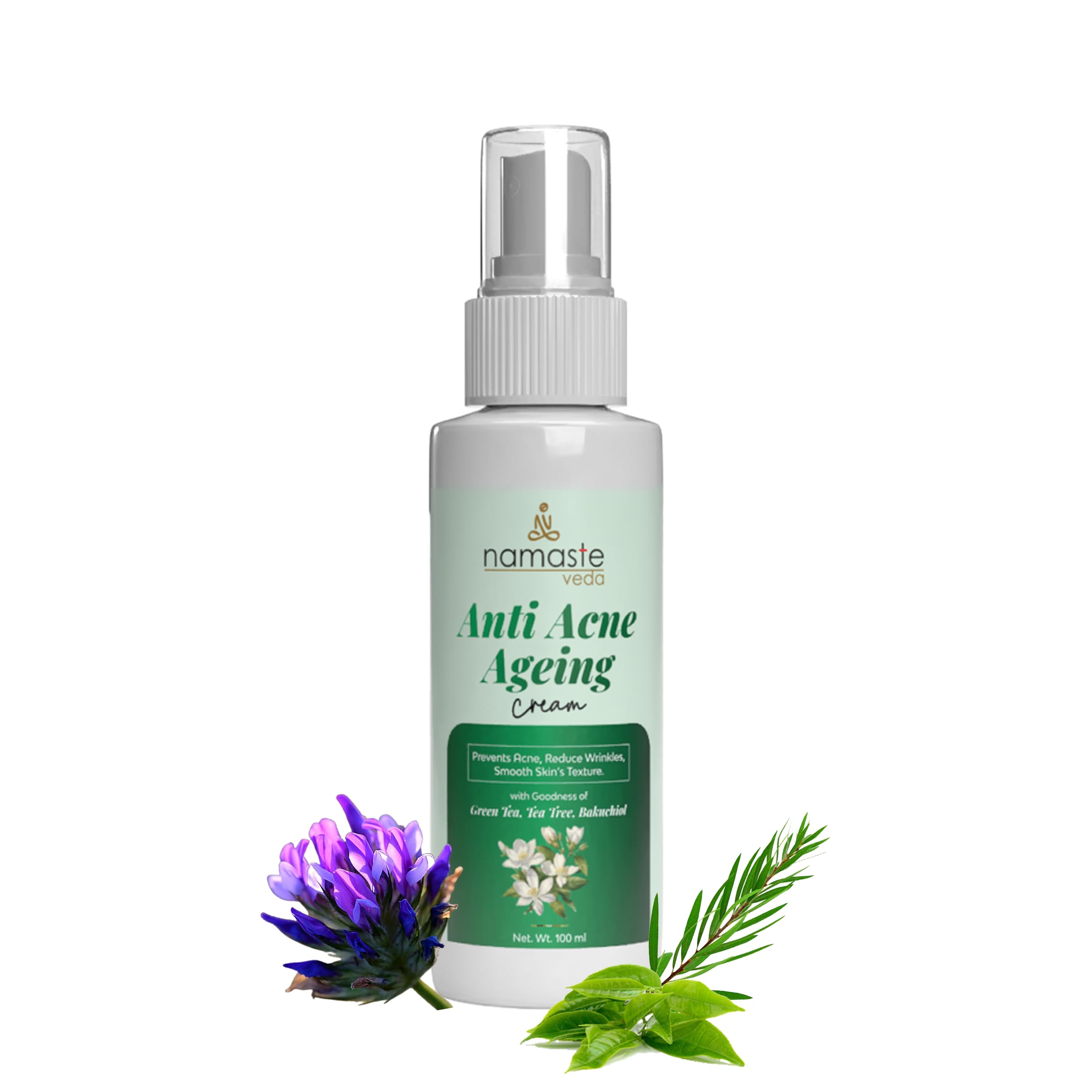 Oil-Free Anti-Acne Face Cream with Green Tea, Vitamin A, Tea Tree & Bakuchiol - Pimple Treatment, Dark Spot Corrector & Anti-Aging Solution for Acne Marks & Fine Lines (100ml) | Perfect for Daily Skincare Routine & Post-Breakout Recovery