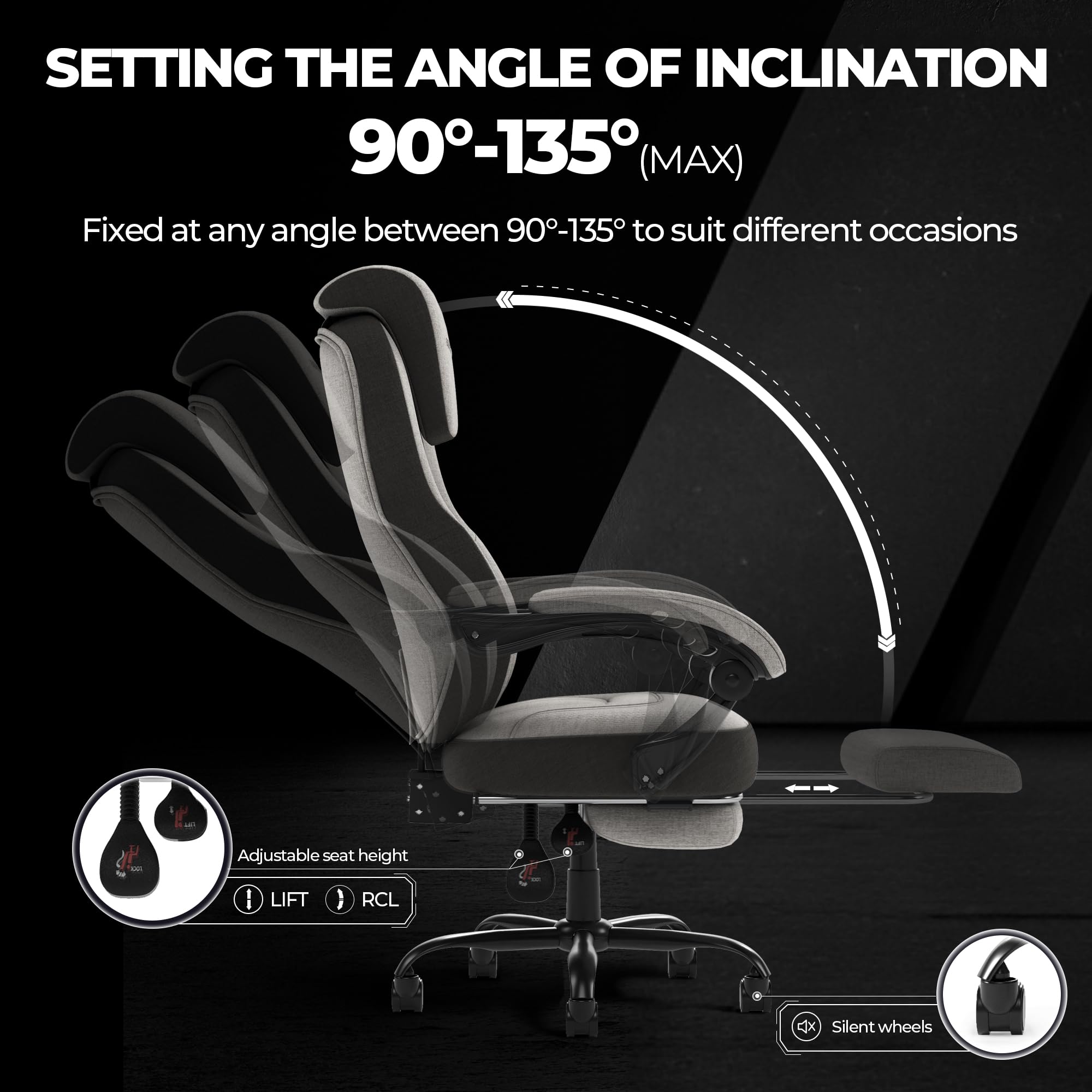 Ergonomic Office Chair with Adjustable Headrest & Footrest - High Back Computer Desk Chair with Linkage Armrests - Reclining Swivel Chair for Home & Executive Office - Perfect for Long Work Hours & Gaming (Black)