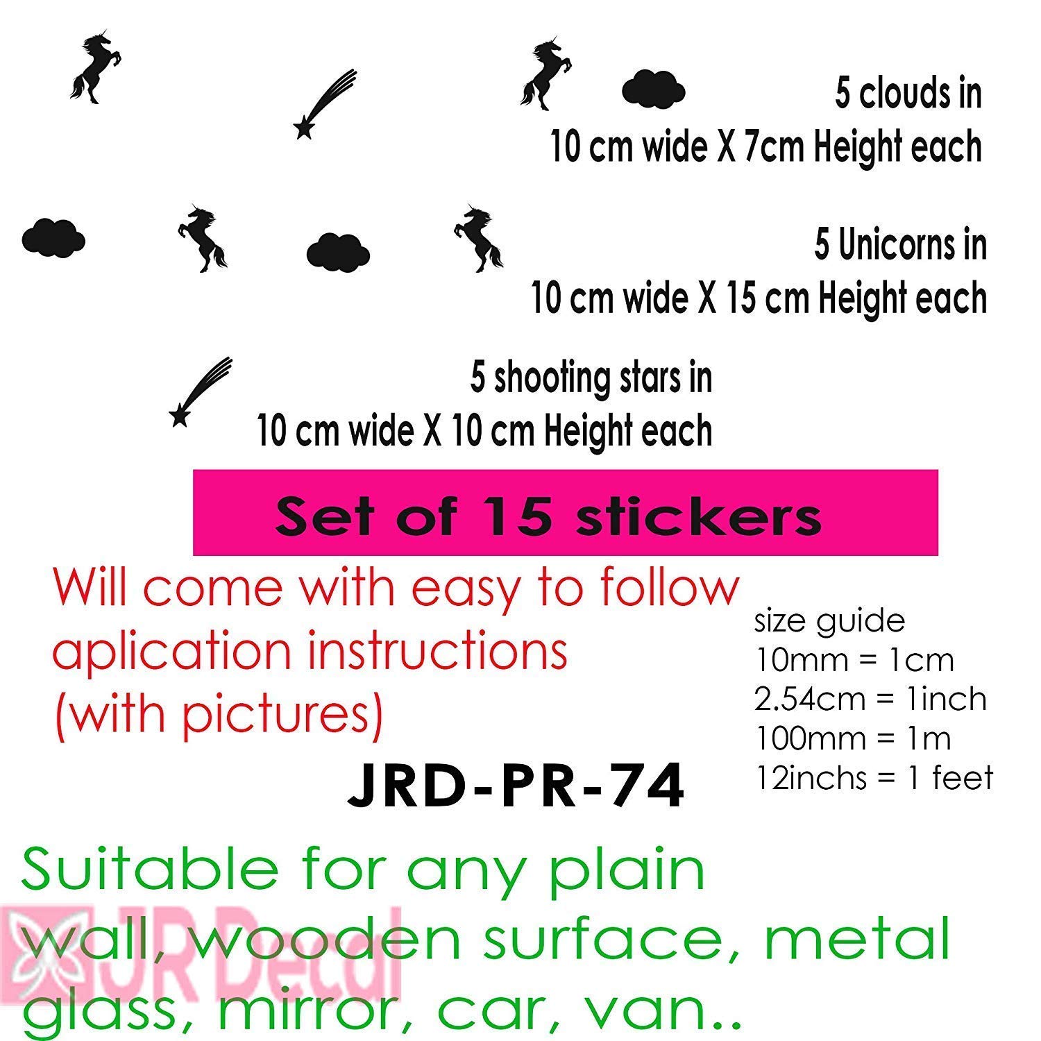 Unicorn Wall Stickers Set - Removable Vinyl Decals for Nursery, Kids Room & Girls Bedroom Decor - Cloud and Shooting Star Designs - Perfect for Birthday Parties, Baby Showers & Home Decoration