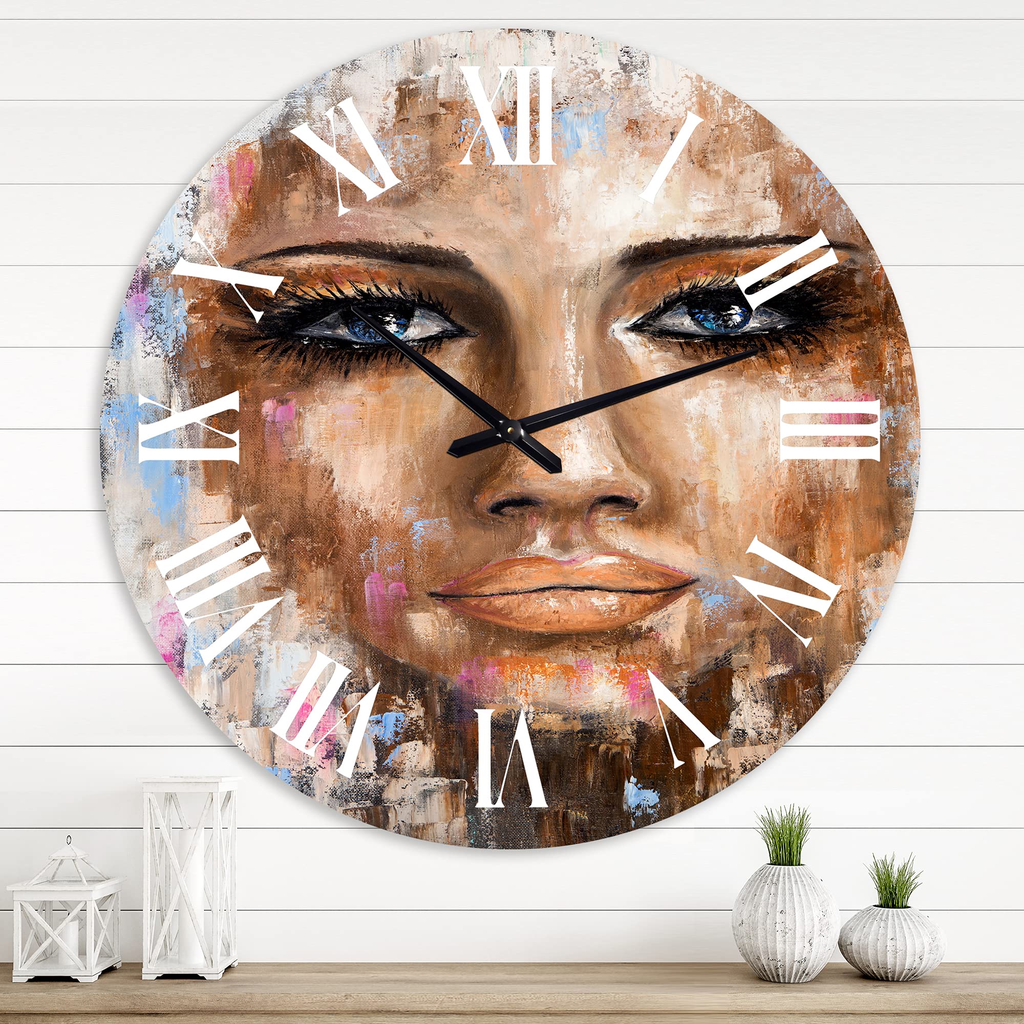DesignQ Modern Abstract Portrait Wall Clock - Large Fractal Art Kitchen Decor for Home & Office | Perfect for Living Room, Bedroom, and Dining Area