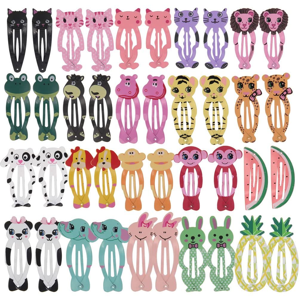 40 Pack Cute Cartoon Animal Snap Hair Clips for Girls - 20 Pairs 2 Inch Metal Barrettes Hairpins Accessories for Baby Toddlers Kids Teens with Fine or Thick Hair - Perfect for School, Parties & Daily Styling