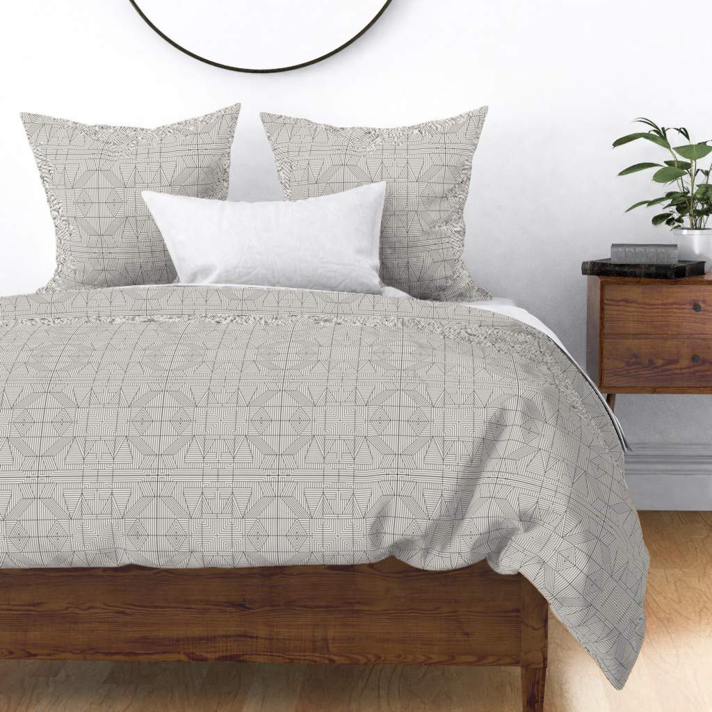Custom Line Mandala Geo Geometric Stripe Print Cotton Sateen Duvet Cover - Full/Queen Size Soft Bedding Set for Modern & Bohemian Bedrooms | Spoonflower Premium Fabric