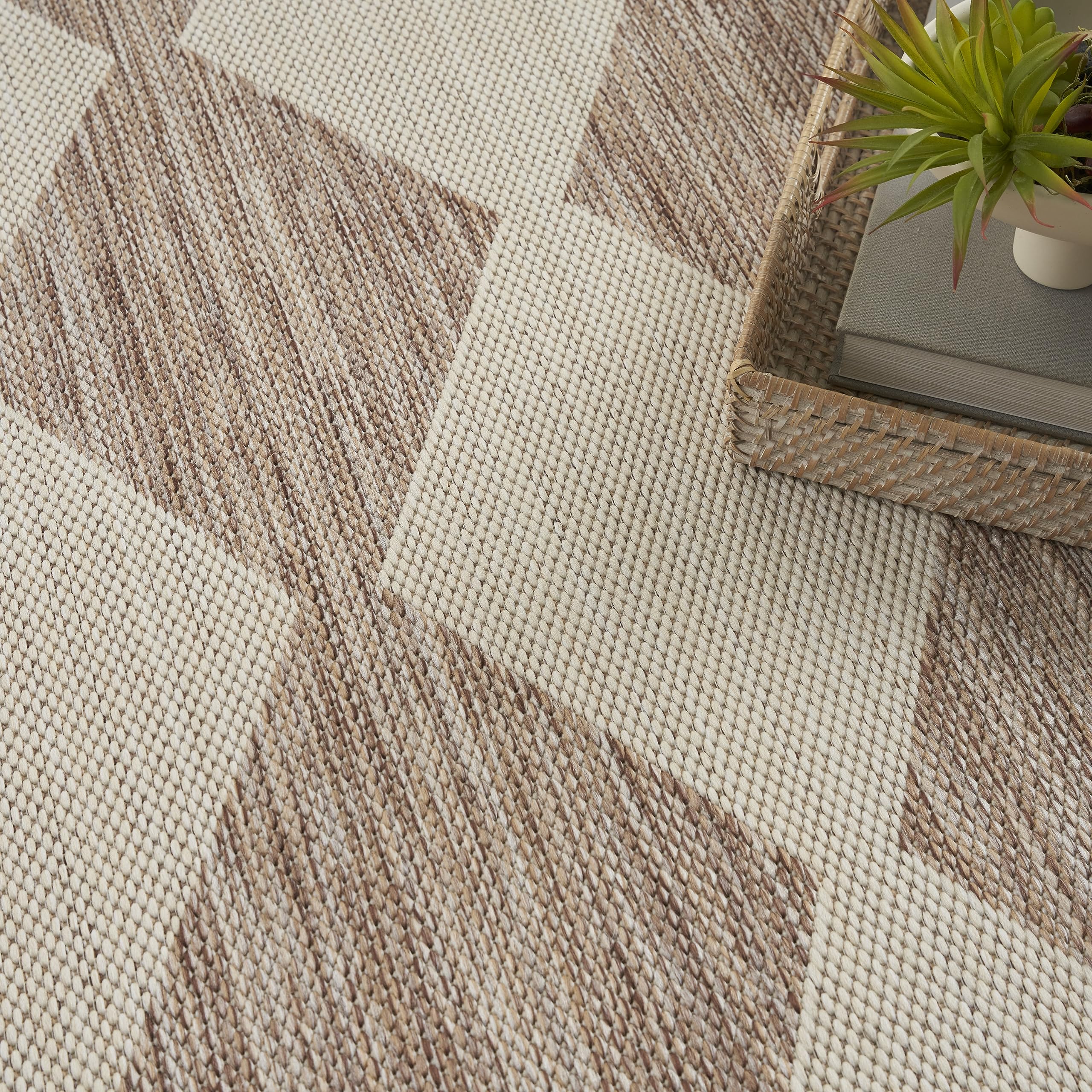 Nourison Positano 5' x 7' Indoor/Outdoor Area Rug - Beige, Easy to Clean, Non-Shedding for Bedroom, Living Room, Dining Room | Perfect for Backyard, Deck & Patio Use (5x7)