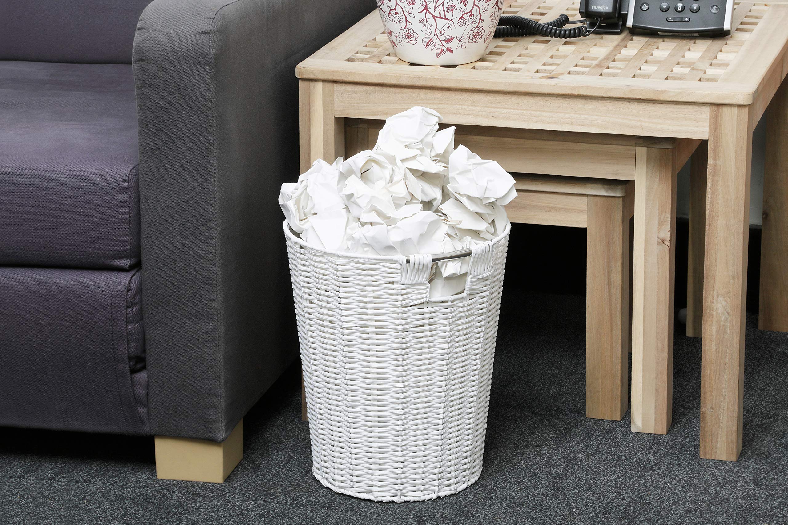 Premium White Resin Waste Paper Bin - Durable Round Trash Can for Home, Office & Hotel Use | Eco-Friendly Storage Basket for Recycling & Organization