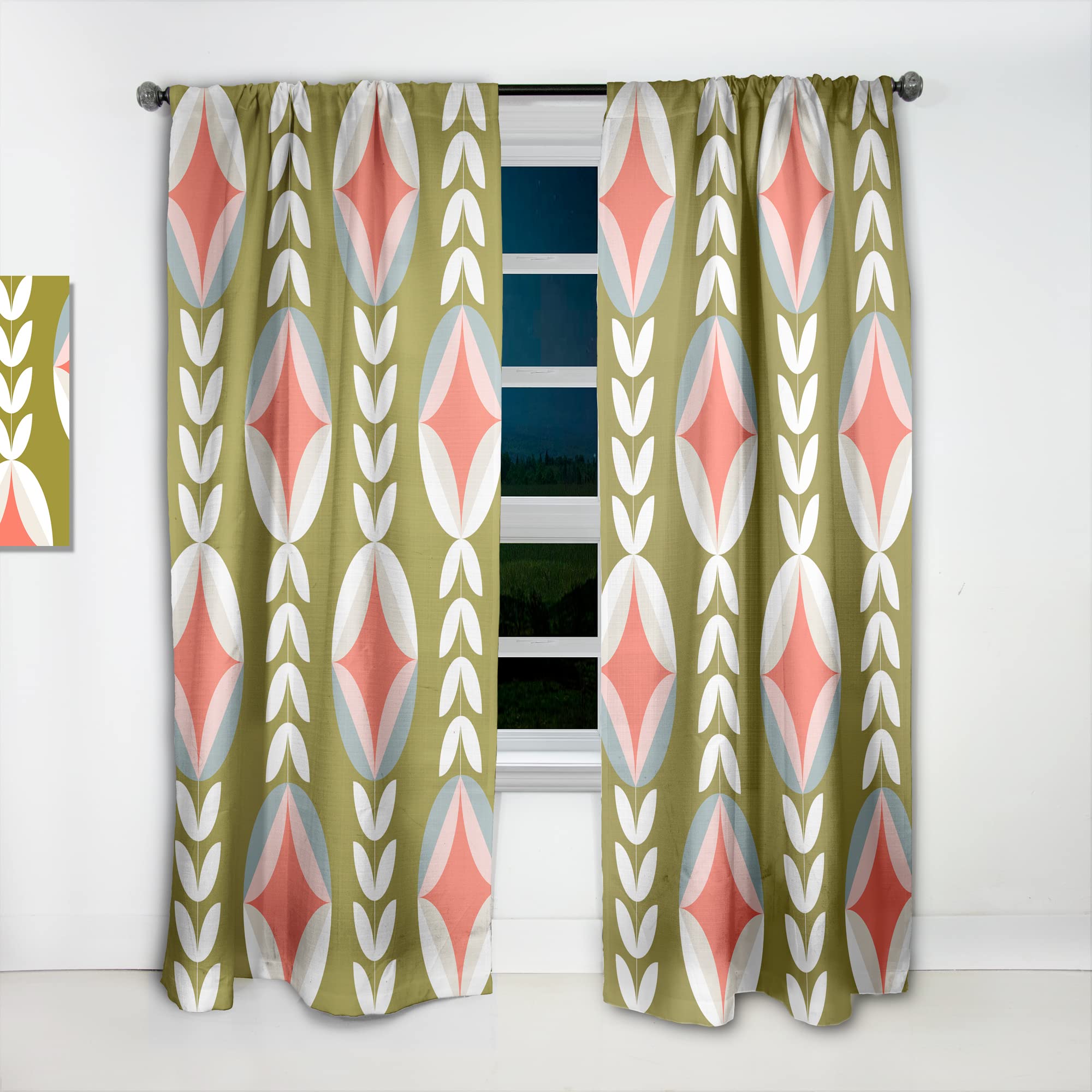 DesignQ Retro Botanical Pattern Thermal Insulated Curtains - Single Panel 52x120 - Blackout Drapes for Bedroom & Living Room - Perfect for Home Decor & Sun Protection