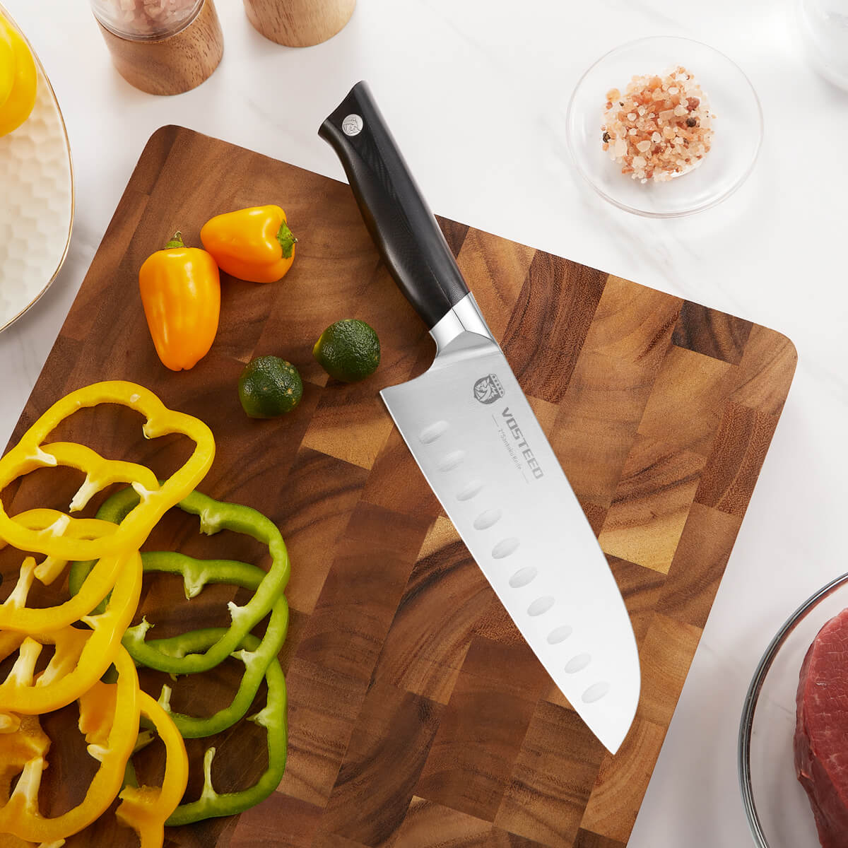 Premium Stallion Santoku Knife 7 Inch - Japanese High Carbon Stainless Steel Chef's Knife - Razor Sharp Blade for Slicing, Dicing & Mincing - Perfect for Home Kitchen & Professional Cooking