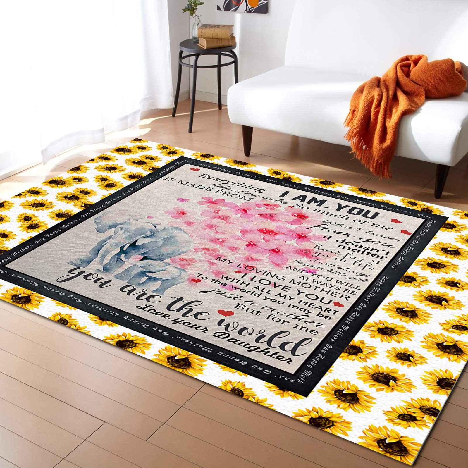 3'x5' Vintage Sunflower Border Area Runner Rug - Washable Indoor/Outdoor Carpet for Kitchen, Living Room, Bathroom, Bedroom, Classroom & Laundry Room - Perfect for Mother's Day Gift, Home Decor & High Traffic Areas
