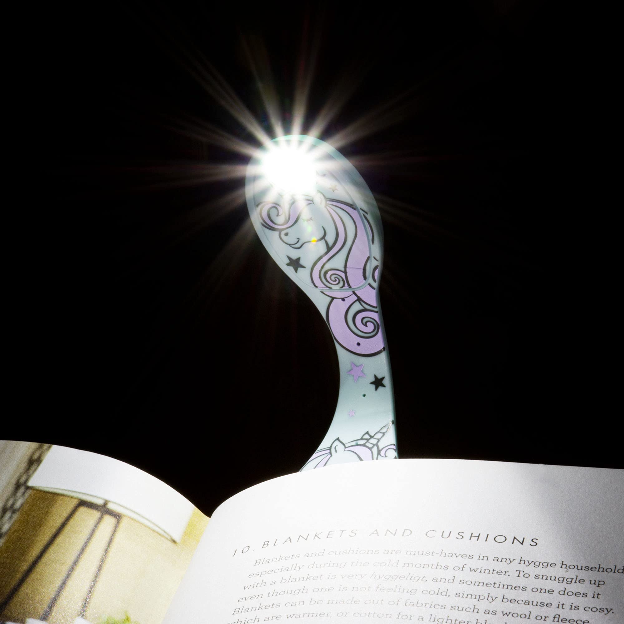 Flexilight 2-in-1 LED Book Light & Bookmark - Adjustable Clip-On Reading Lamp for Kids & Adults - Perfect for Bedtime Reading, Travel, and Study - Ideal Gift for Book Lovers (Unicorn Design)