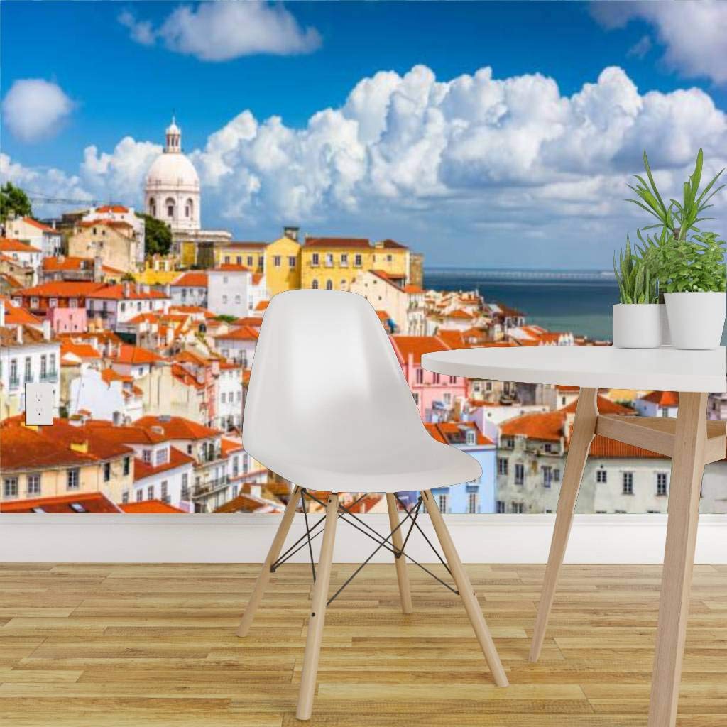 Lisbon Portugal Skyline Peel and Stick Wallpaper - Self-Adhesive Removable Vinyl Wall Mural for Home Decor | Perfect for Living Room, Bedroom, and Office Accent Walls