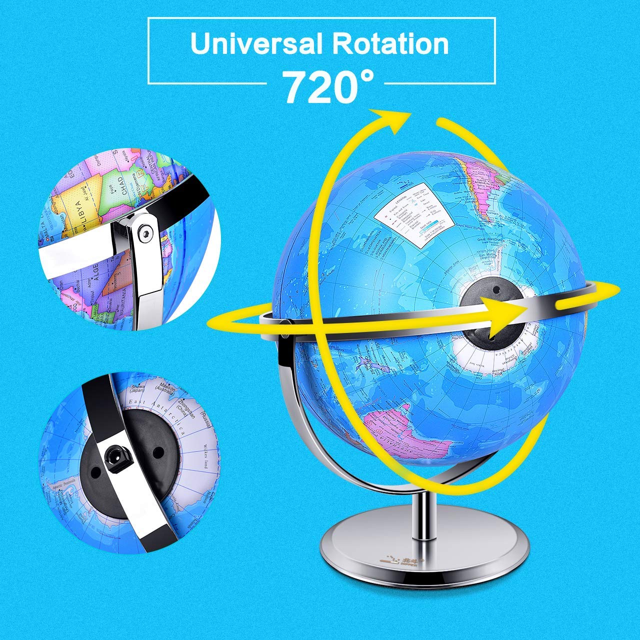 Educational Illuminated World Globe for Kids - Interactive Learning Globe with LED Night Light & Stand - Perfect for Bedroom, Study Room & Geography Lessons