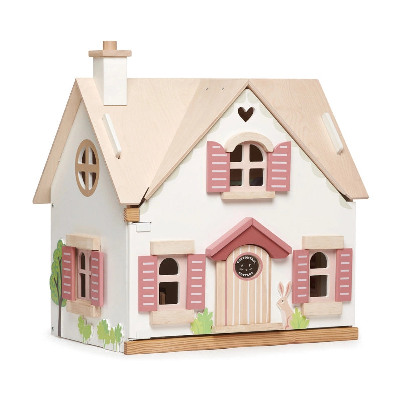Cottontail Cottage Wooden Doll House with Furniture - Handmade Wooden Dollhouse for Kids, Perfect for Pretend Play & Room Decor