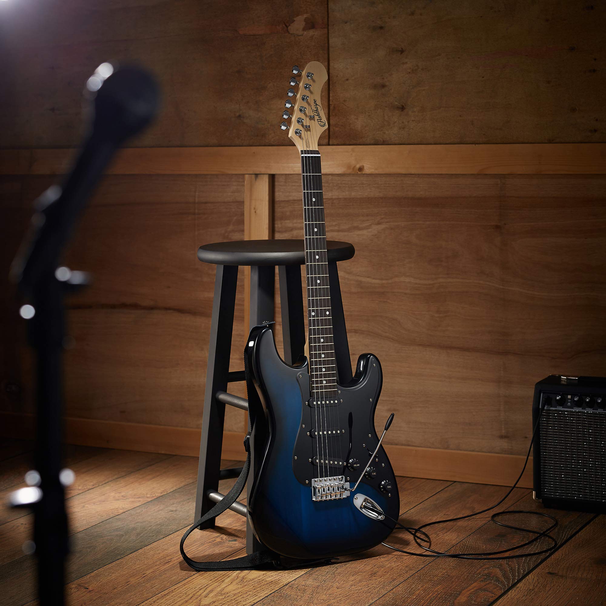 Ashthorpe 39-Inch Full-Size Electric Guitar Kit (Blue-Black) with Padded Gig Bag, Tremolo Bar, Strap, Strings, Cable, Cleaning Cloth & Picks - Perfect for Beginners, Practice, Live Performances & Studio Recording