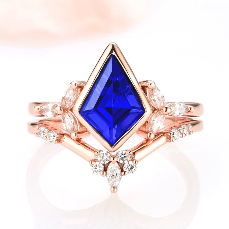 14K Rose Gold Vermeil Blue Sapphire Ring Set for Women - Elegant Jewelry Gift for Anniversary, Engagement & Special Occasions
