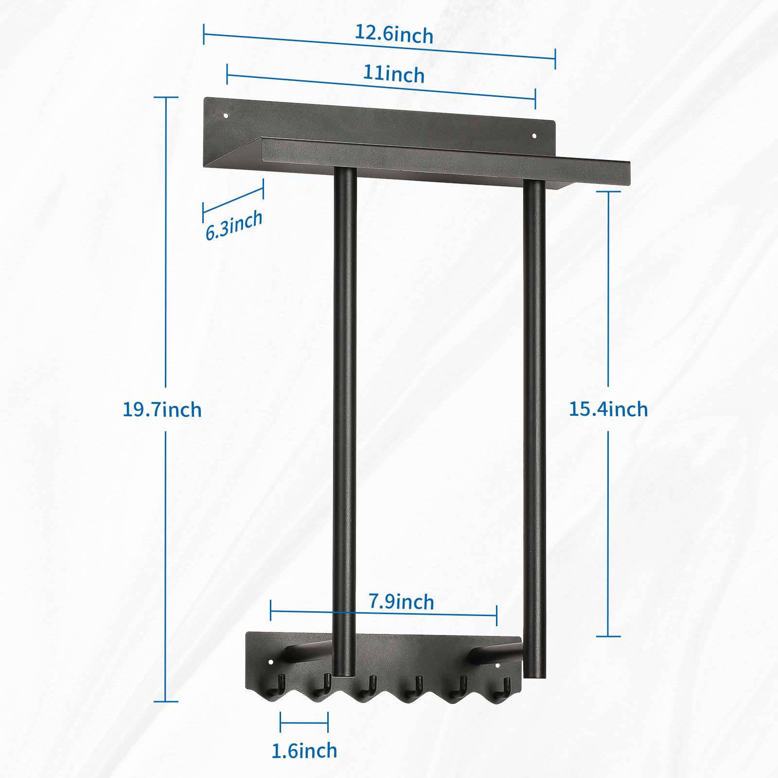 Stainless Steel Wall Mounted Towel Rack - Black Metal Bathroom Towel Holder with Shower Hooks for Rolled Towels & Blankets Storage | Space-Saving Bathroom Organizer for Home & Spa Use