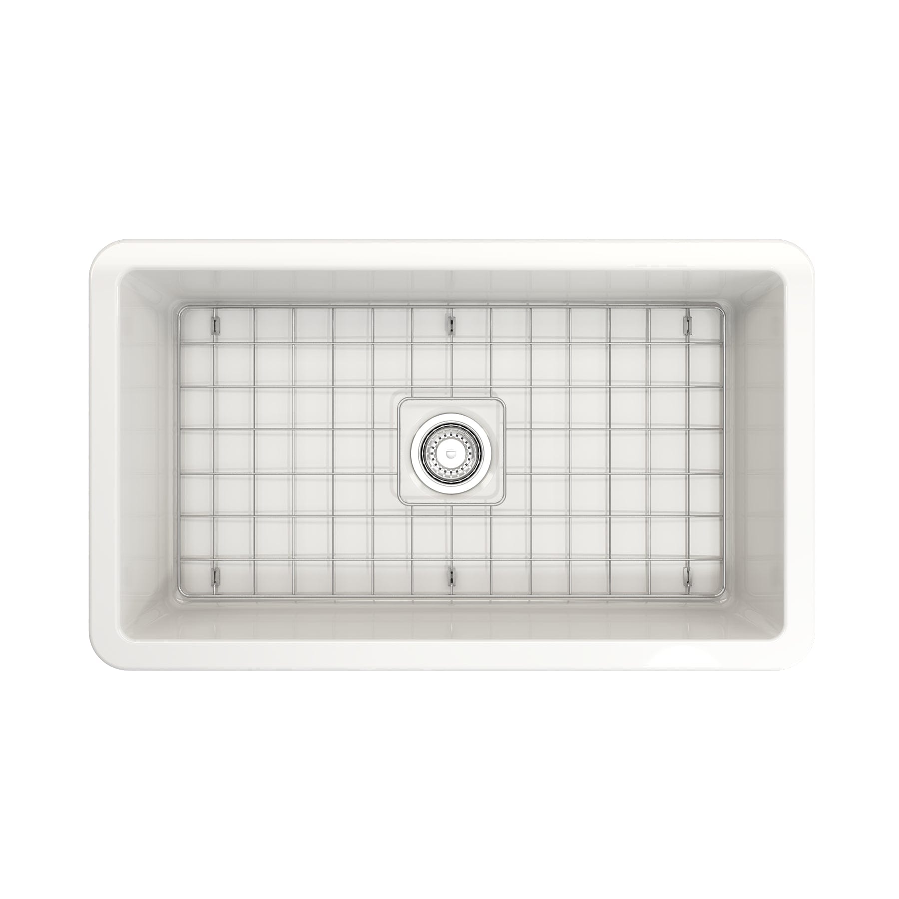 BOCCHI SOTTO 32 Inch Fireclay Modern Undermount Single Bowl Kitchen Sink with Protective Bottom Grid & Strainer - Perfect for Contemporary Kitchens, Dishwashing & Food Prep