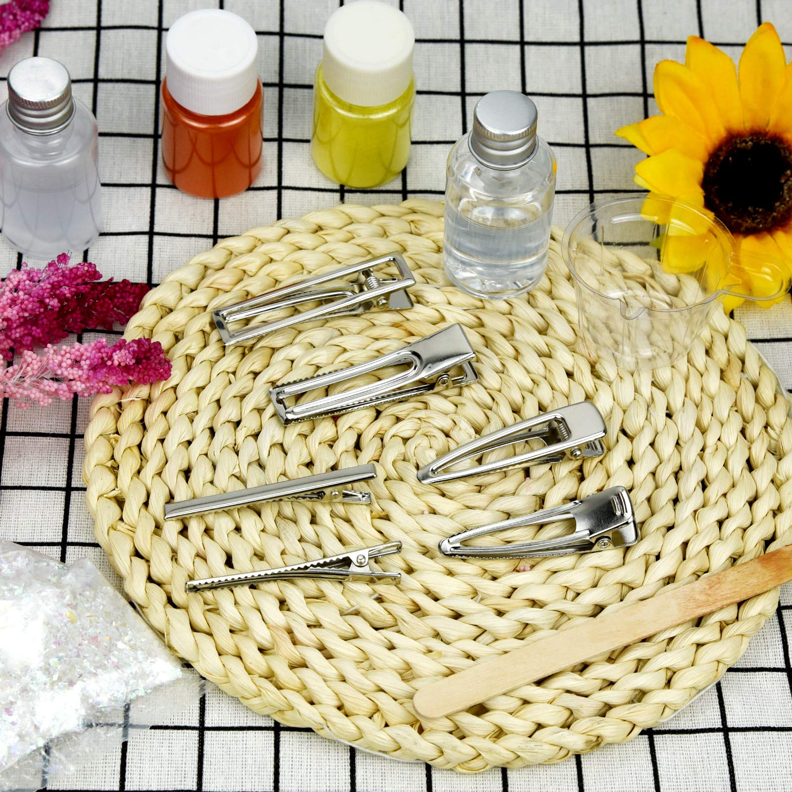 60PCS Silicone Resin Hair Clips with Pearl Decorations - DIY Hair Bow Clips for Girls & Women (Silver) | Perfect for Parties, Weddings, and Daily Hair Styling