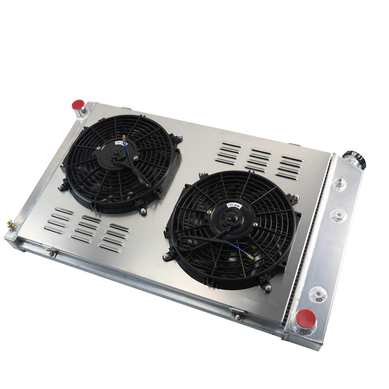 High-Performance ECMRAD 3-Row Aluminum Radiator for 1981-1986 Chevy K5 Blazer & Silverado 5.0L 5.7L V8 - Includes Dual 12