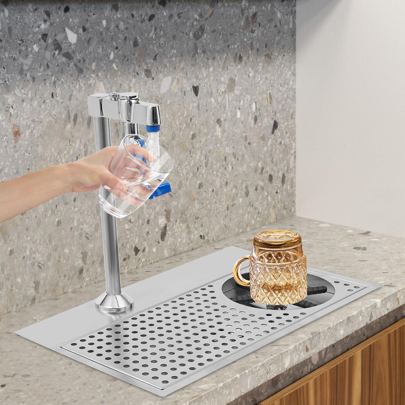 Commercial Cup Rinser & Glass Washer with Faucet & Outlet Pipe - Stainless Steel Barware for Cleaning Wine Glasses, Coffee Cups & Stemware - Perfect for Bars, Hotels, Cafes & Restaurants