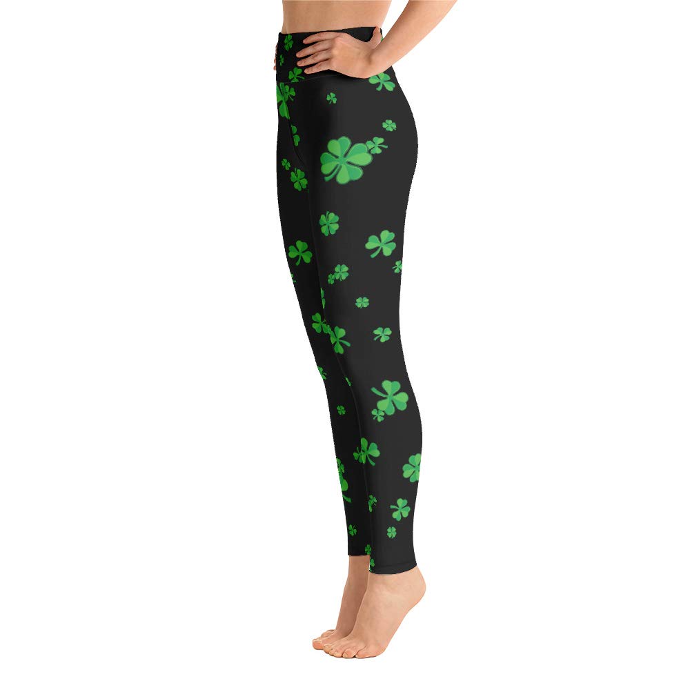 Shamrock Print High Waist Leggings for Women - St. Patrick's Day Green Yoga Pants - Made in USA - Perfect for Workouts, Festivals & Irish-Themed Parties