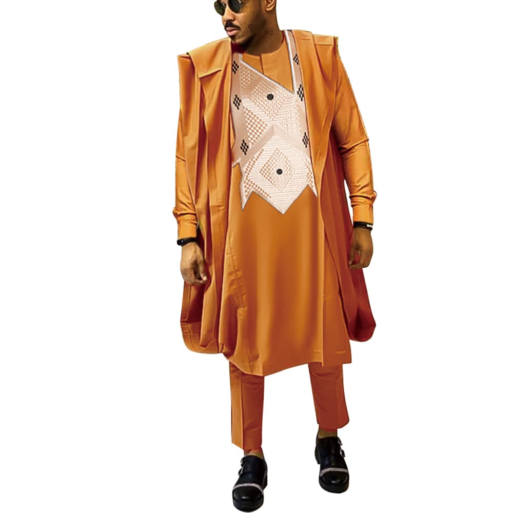 Premium African Men's Agbada Outfit - 3 Piece Embroidered Dashiki Shirt & Pants Set | Traditional Nigerian Wedding Attire, Cultural Events & Special Occasions