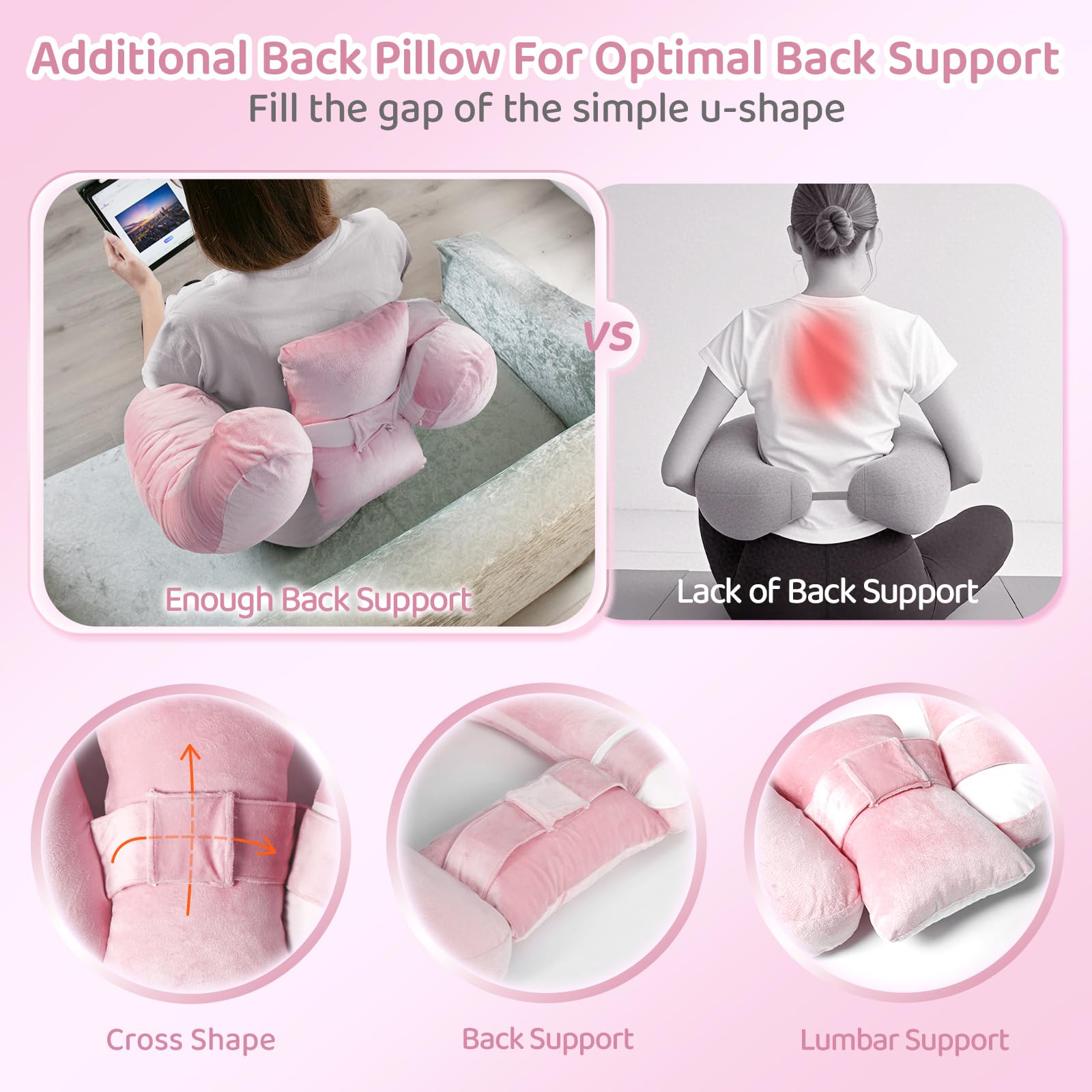 Ergonomic Gaming Lap Pillow with Back Support - Large Multi-Purpose Armrest Cushion for Adults (Pink) | Perfect for Gaming, Office Work, Reading & Crocheting | Comfortable Lap Desk & Backrest Pillow