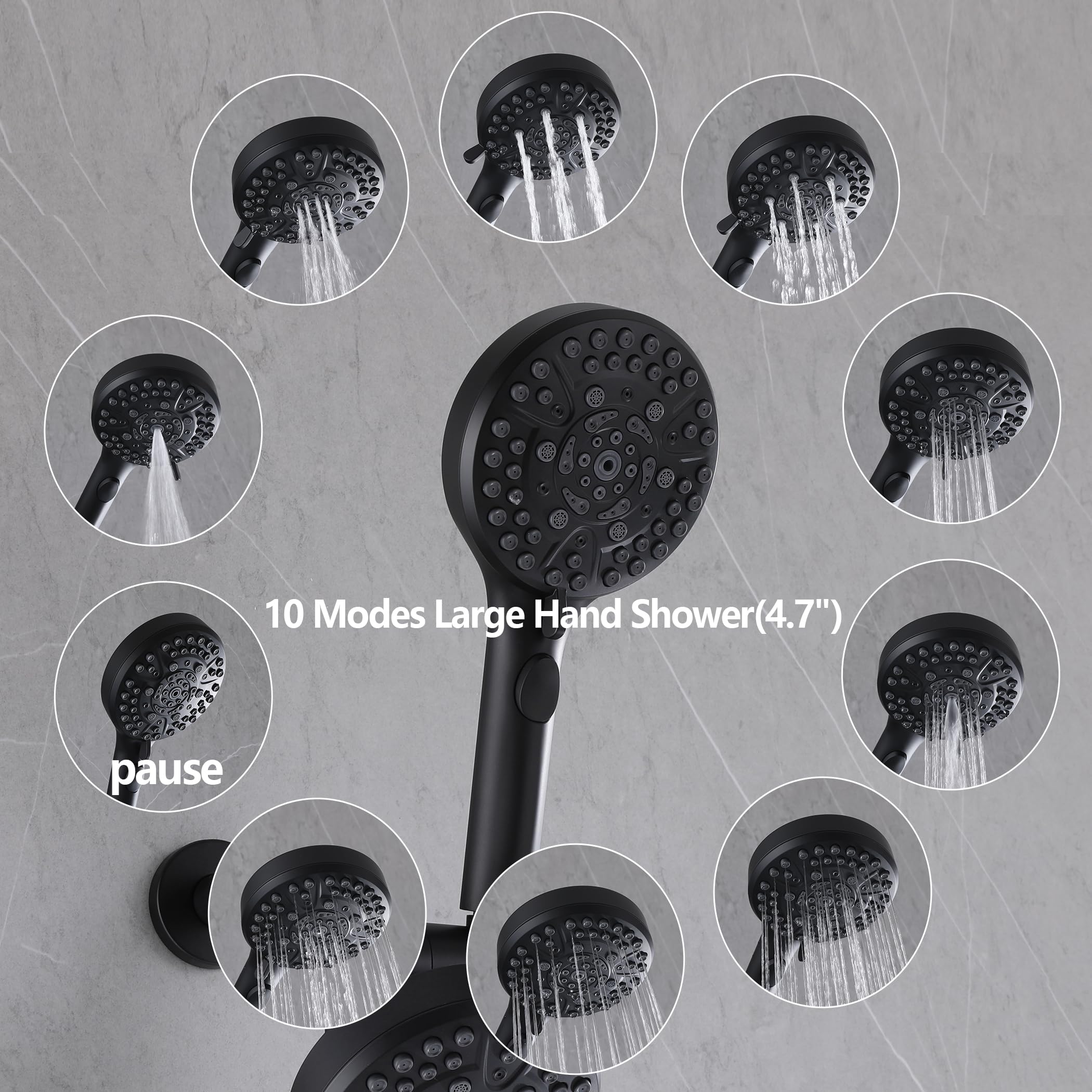 3 Handle Matte Black Tub Shower Faucet Set with Tub Spout & Valve - Complete Bathtub Shower Trim Kit for Bathroom Renovation | Perfect for Modern Home & Spa-Like Shower Experience