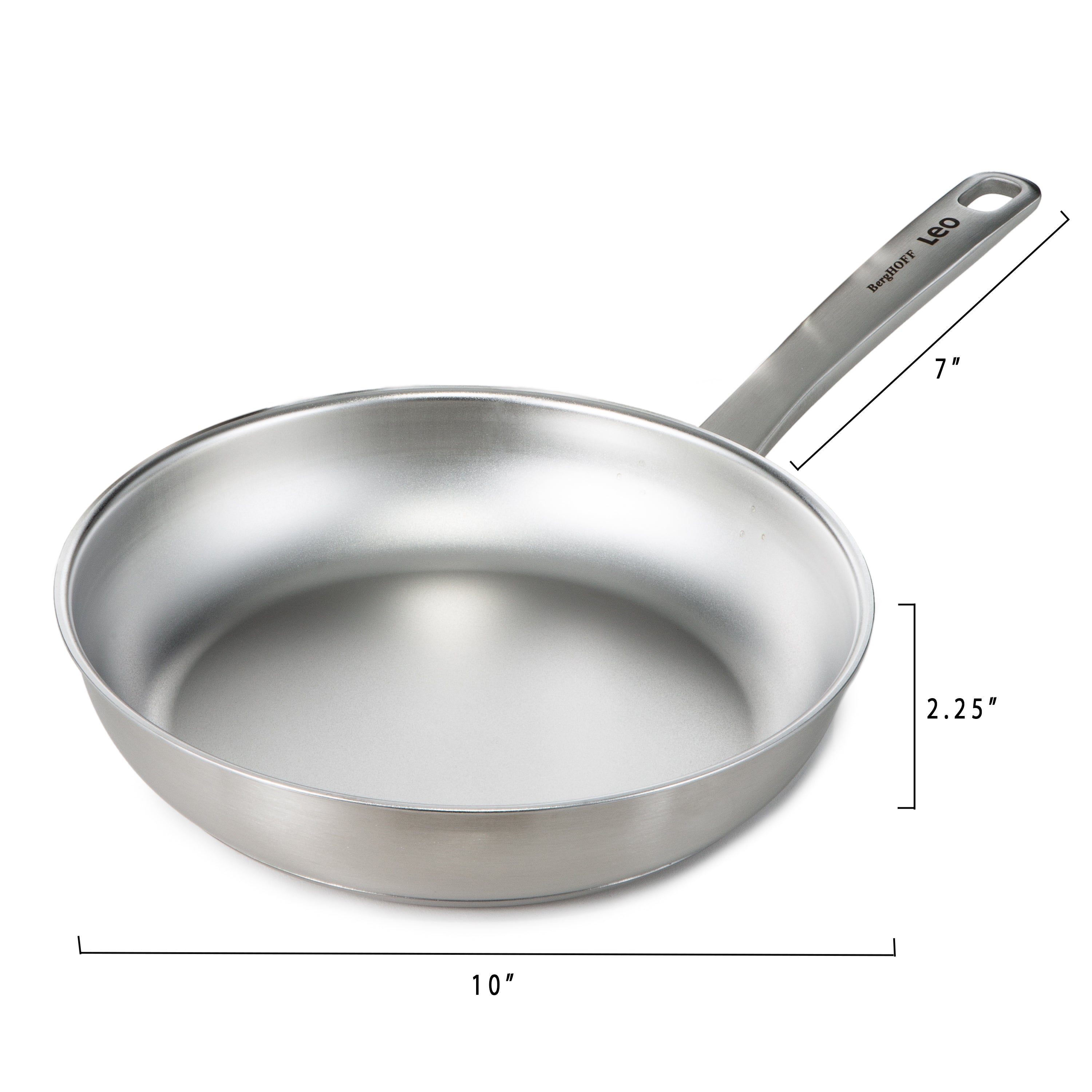 BergHOFF Leo Graphite 10-Inch Nonstick Frying Pan | 18/10 Recycled Stainless Steel Cookware | Induction Compatible | Oven Safe to 500°F | Perfect for Searing, Sauteing & Everyday Cooking