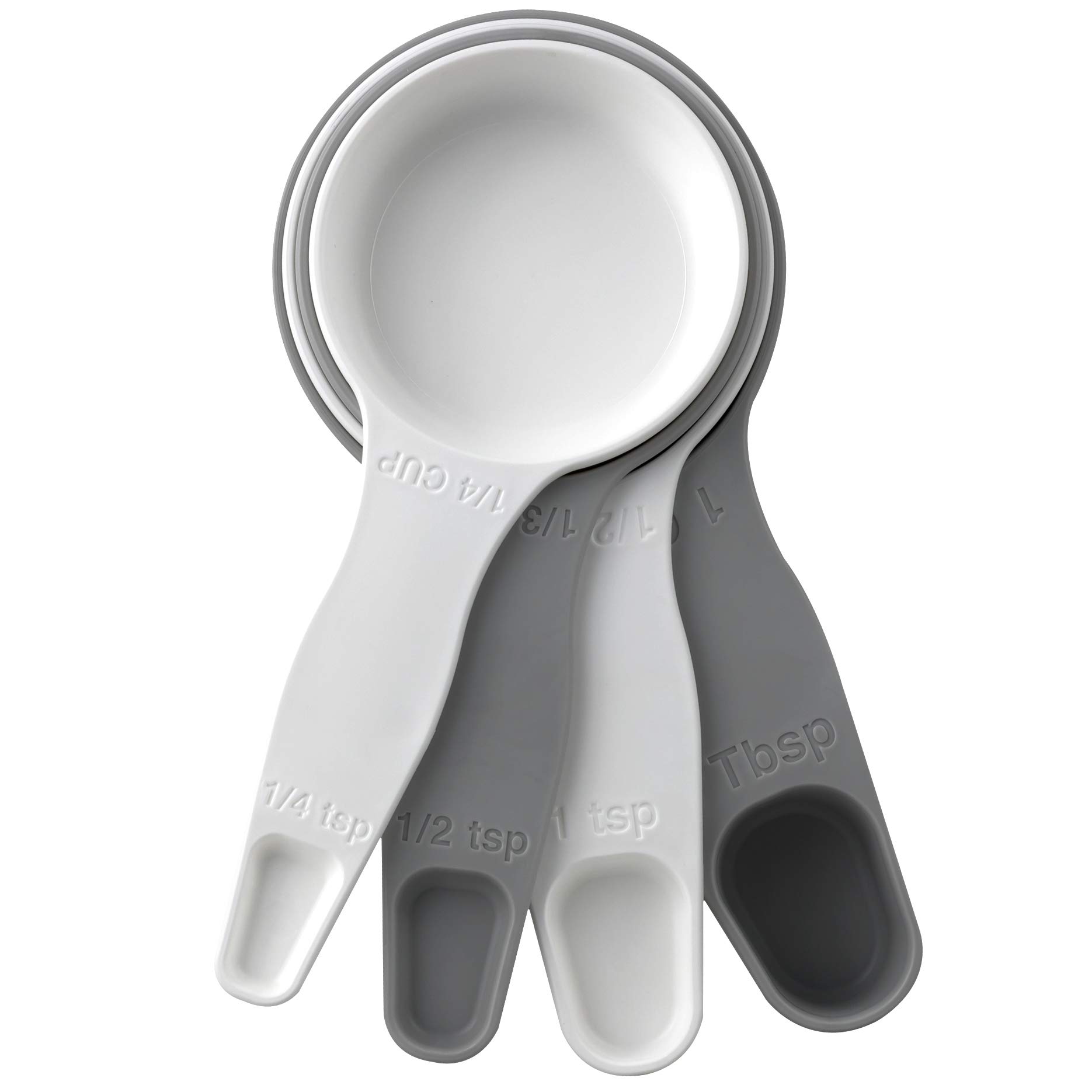 2-in-1 Nesting Measuring Cups and Spoons Set - Food Grade Plastic Kitchen Measuring Tools for Baking & Cooking - Space Saving Design with White/Gray Color - Perfect for Home Chefs, Meal Prep & Gift Giving