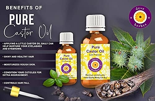 Pure Cold-Pressed Castor Oil (Ricinus communis) 100ml - Natural Therapeutic Grade with Glass Dropper for Hair Growth, Eyelash Enhancement & Skin Care