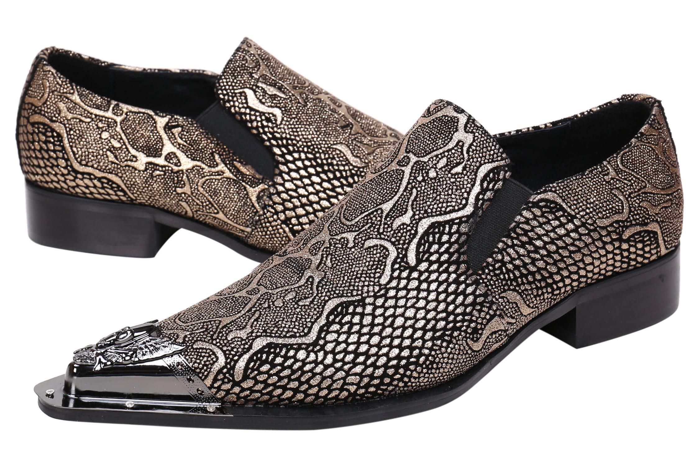Stylish Men's Loafers - Pointed Toe Sparkling Leather Dress Shoes with Metal Tip for Western Fashion | Perfect for Casual Wear, Office & Special Occasions