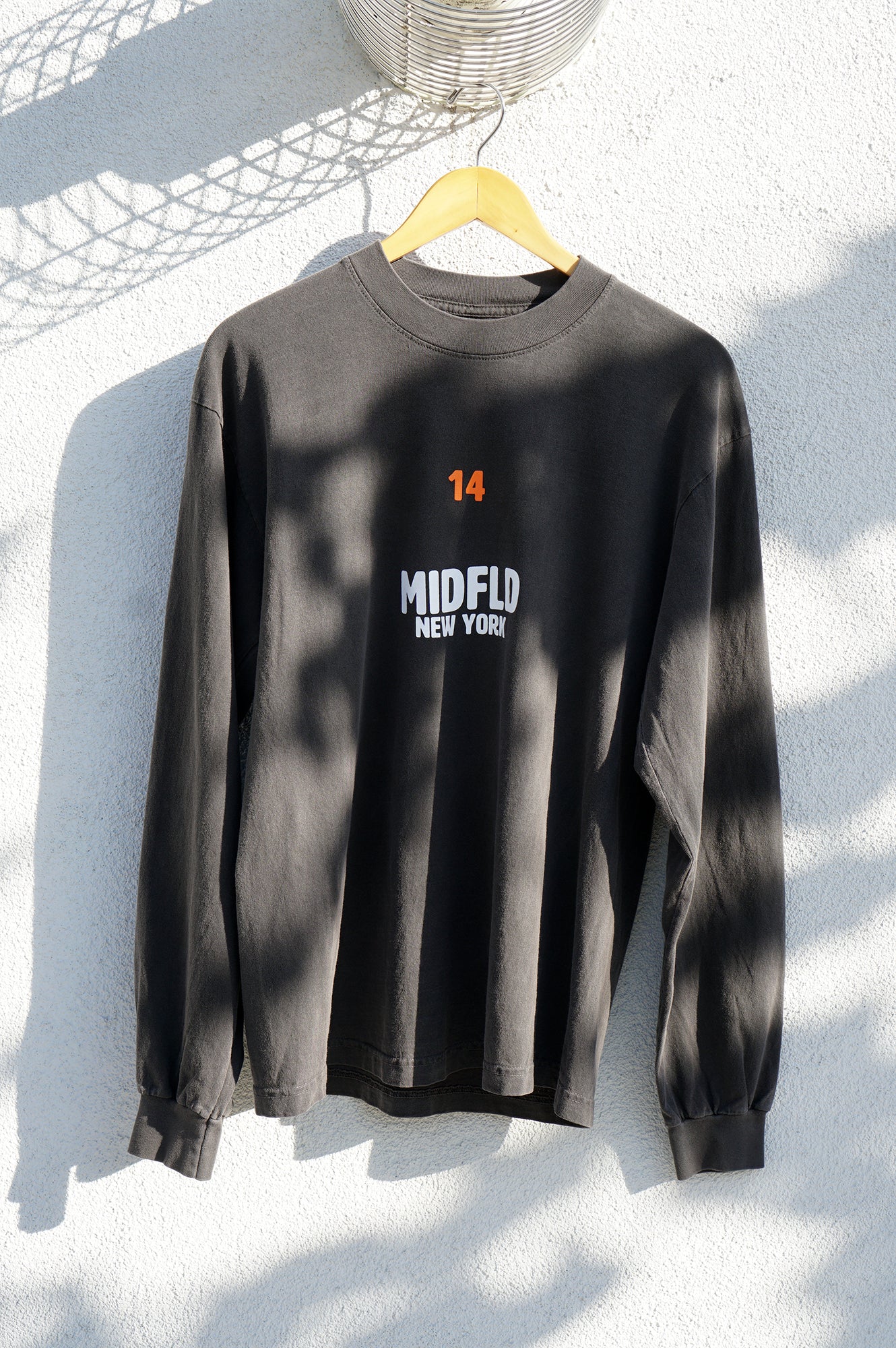 MIDFLD Right Here Vintage Black Long Sleeve Crewneck T-Shirt for Men | Casual Streetwear & Retro Style Outfit