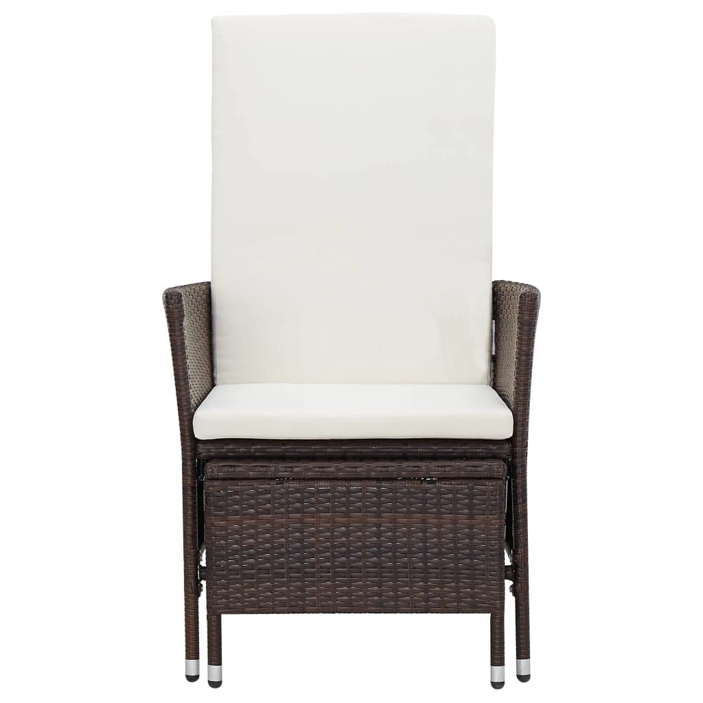 FAMIROSA Brown Poly Rattan Reclining Patio Chair with Cushions - 29 lbs - Outdoor Lounge Chair for Poolside, Garden, Deck & Backyard Relaxation