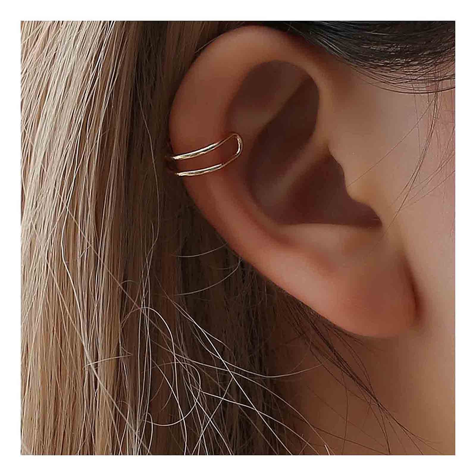 Boho Gold Double Ring Cuff Earrings for Cartilage & Helix - Non Pierced Clip On Earrings for Women | Perfect for Parties, Weddings & Everyday Boho Style